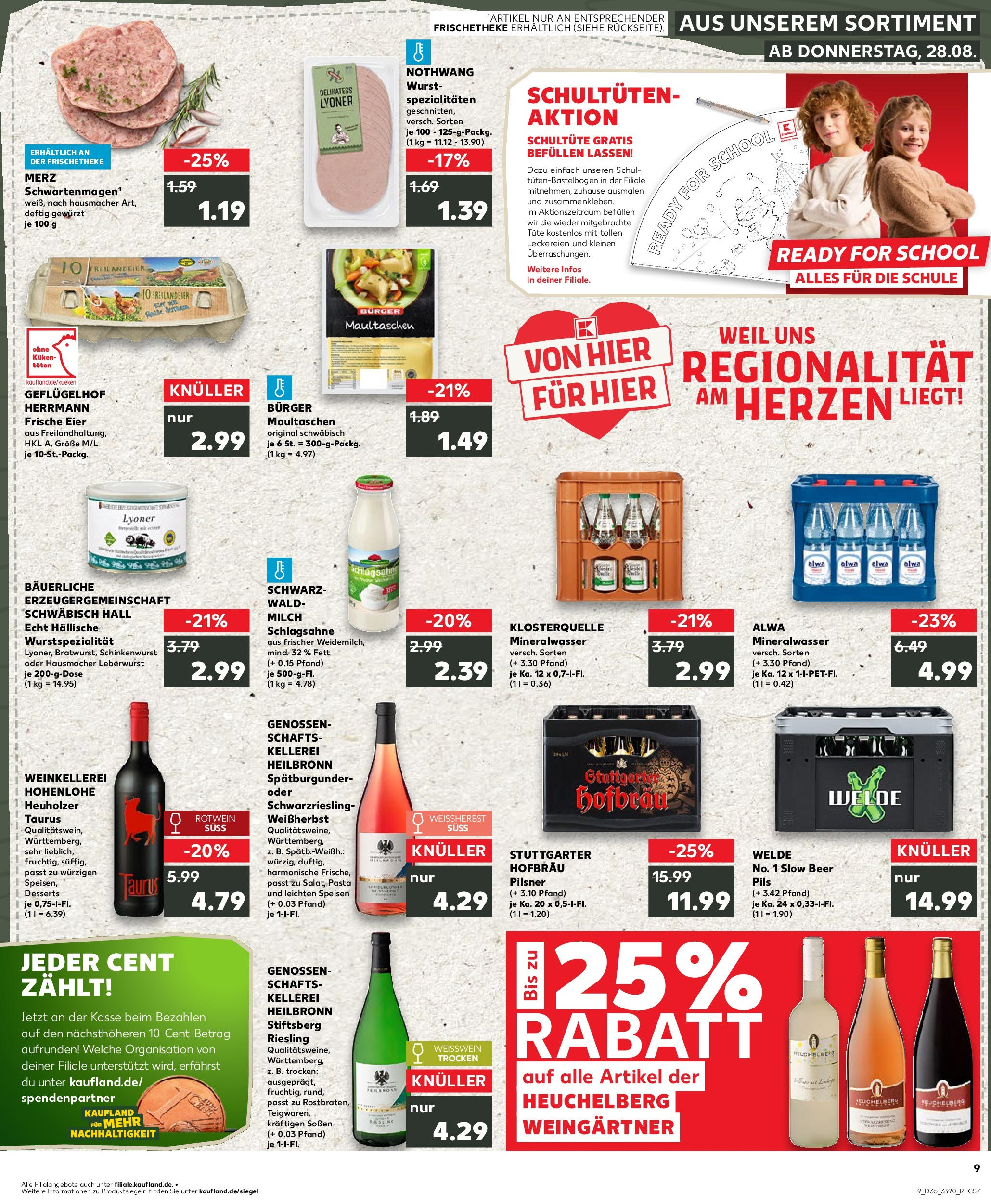 Prospekt Kaufland ab 28.08.2025 » Angebote Online zum Blättern | Seite: 9 | Produkte: Schlagsahne, Rotwein, Burger, Maultaschen