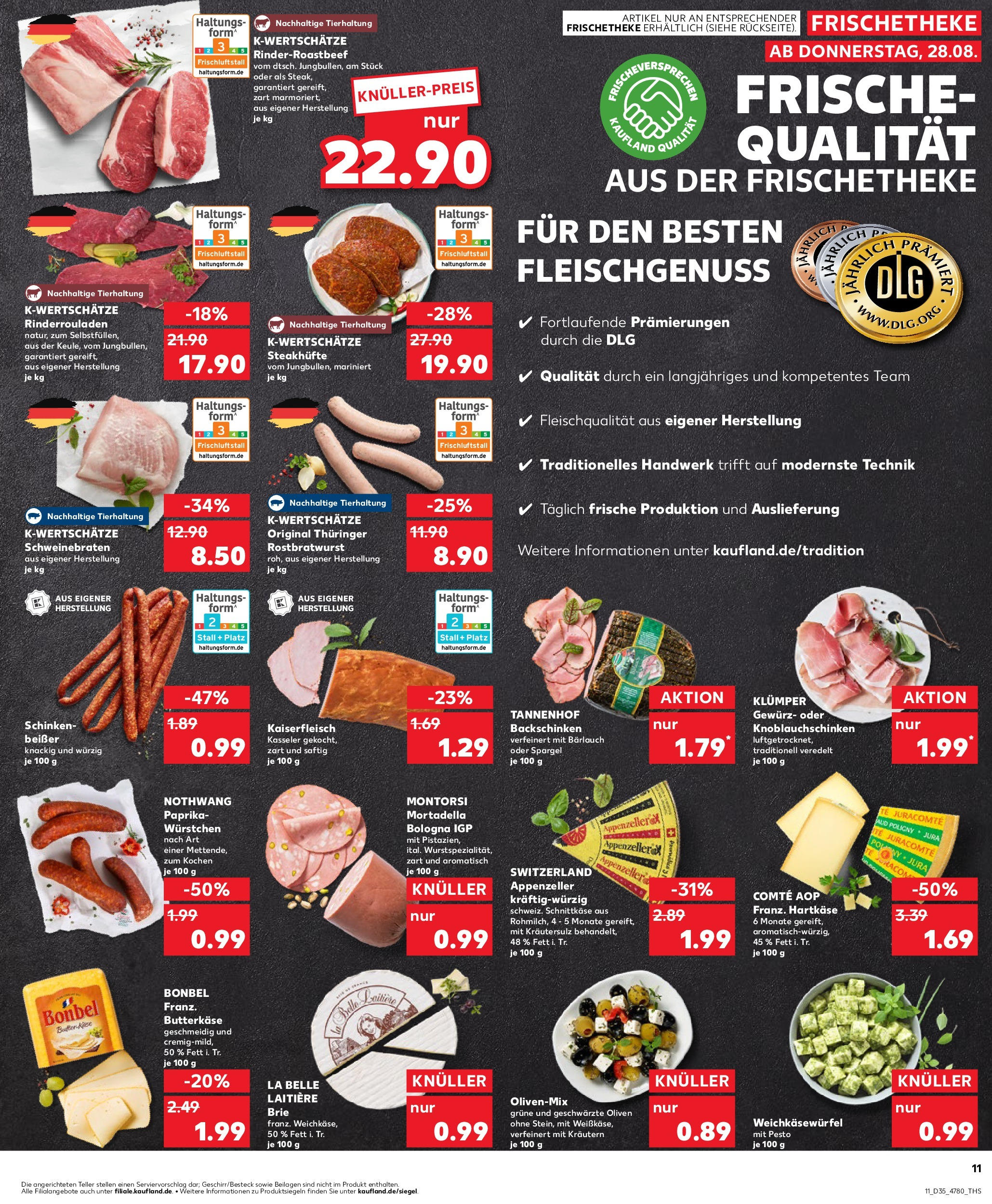 Prospekt Kaufland ab 28.08.2025 » Angebote Online zum Blättern | Seite: 11 | Produkte: Rinderrouladen, Paprika, Schinken, Steak