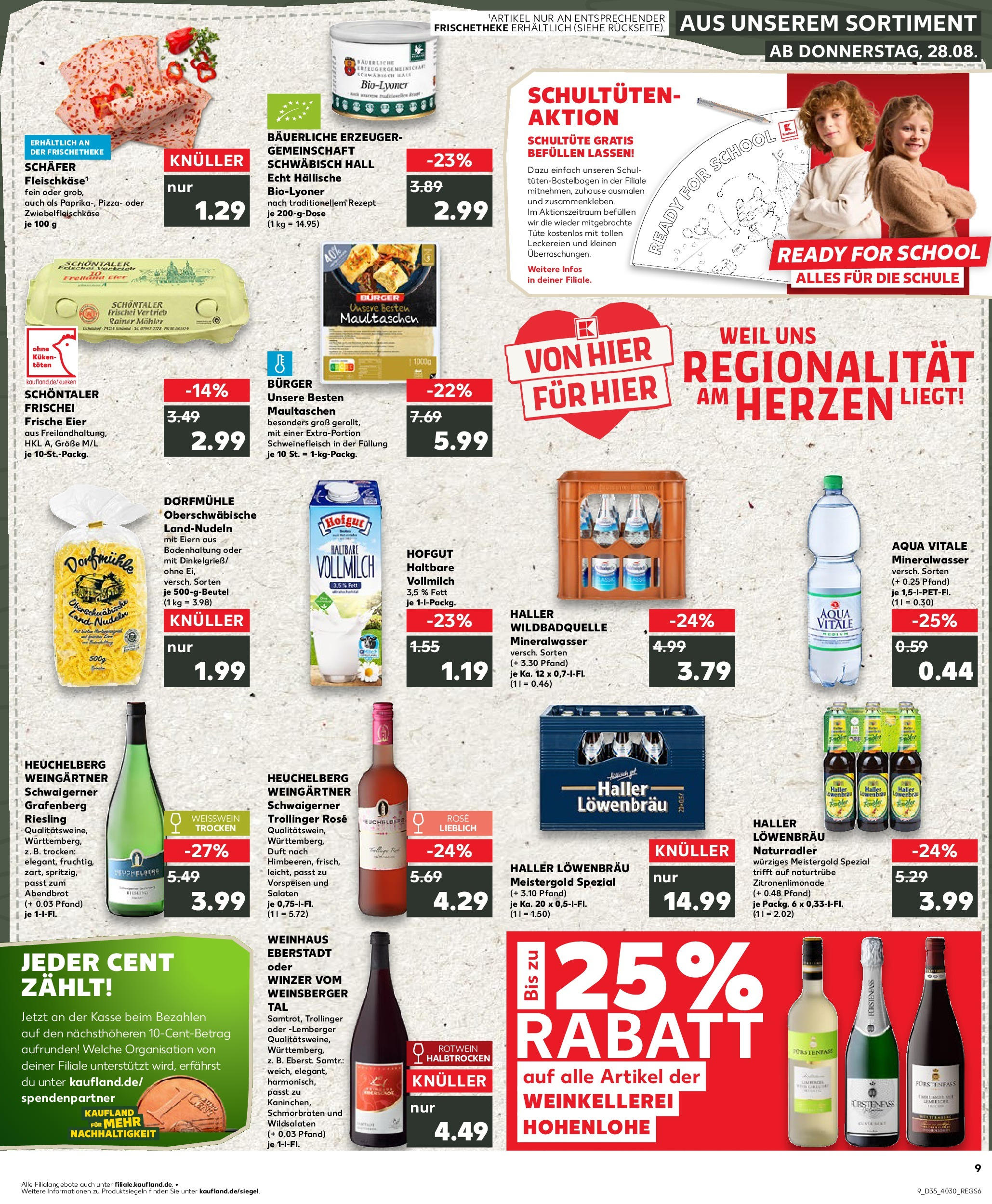 Prospekt Kaufland ab 28.08.2025 » Angebote Online zum Blättern | Seite: 1 | Produkte: Weißwein, Mineralwasser, Pasta, Nudeln