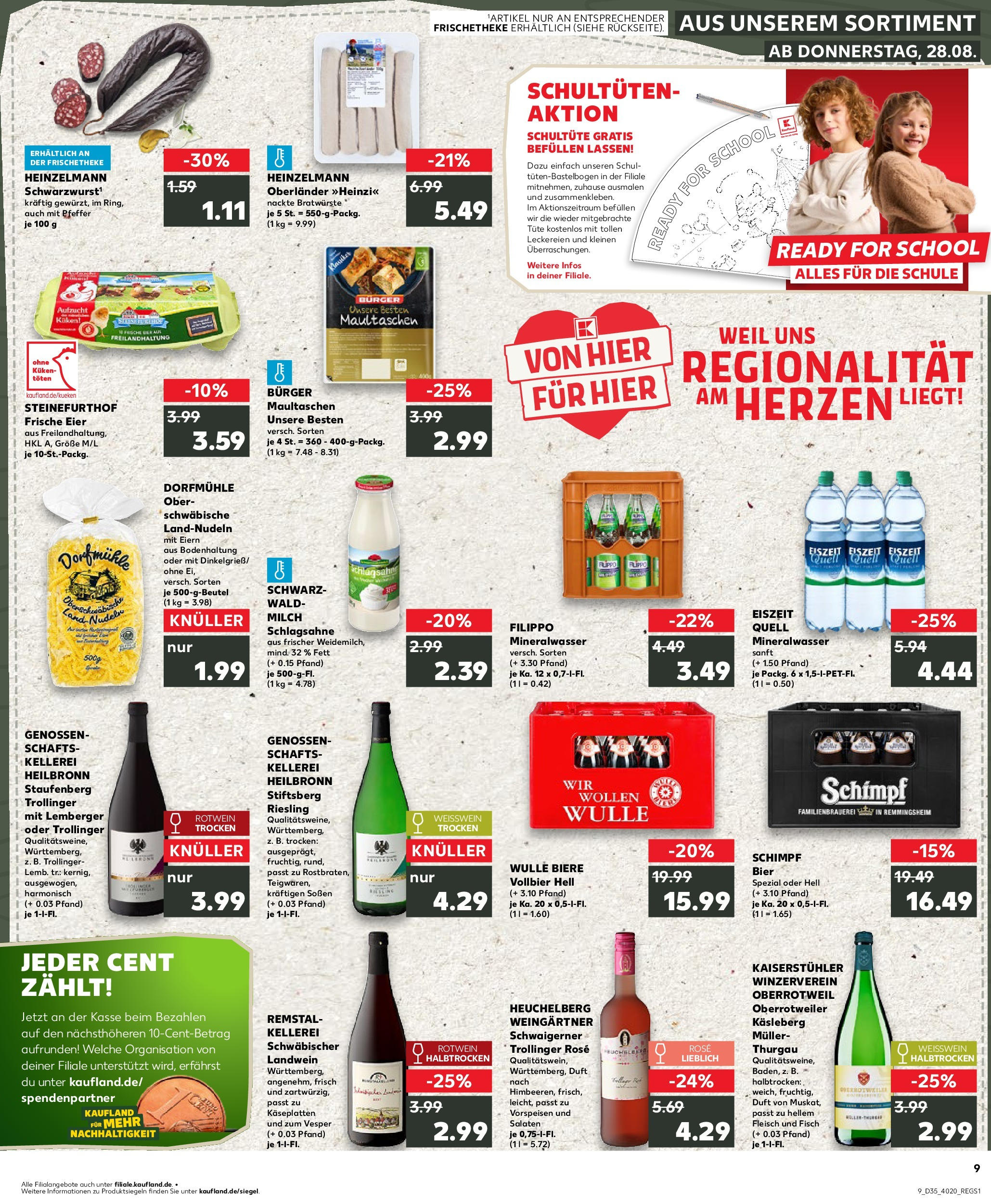 Prospekt Kaufland ab 28.08.2025 » Angebote Online zum Blättern | Seite: 9 | Produkte: Schlagsahne, Weißwein, Pfeffer, Maultaschen