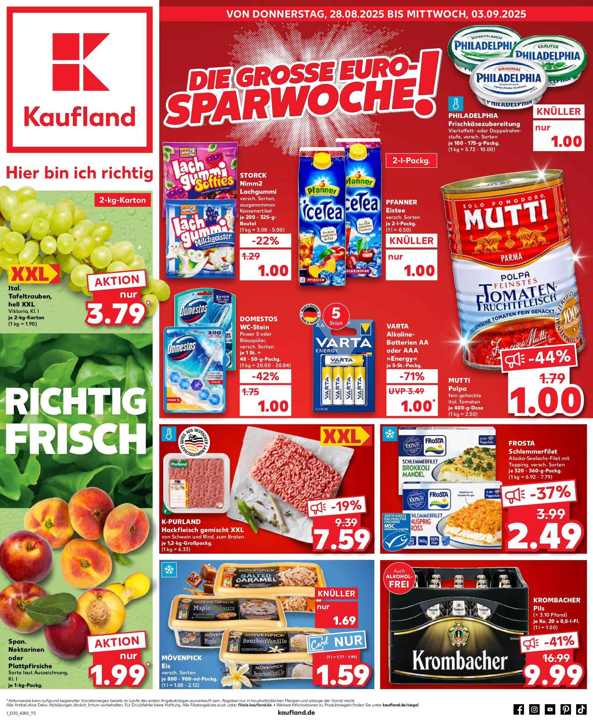 Prospekt Kaufland ab 28.08.2025 » Angebote und Werbung Online | Seite: 1 | Produkte: Batterien, Tomaten, Movenpick eis, Pfirsich Prospekt Kaufland ab 28.08.2025 » Angebote Online zum Blättern | Seite: 1 | Produkte: Batterien, Tomaten, Movenpick eis, Pfirsich