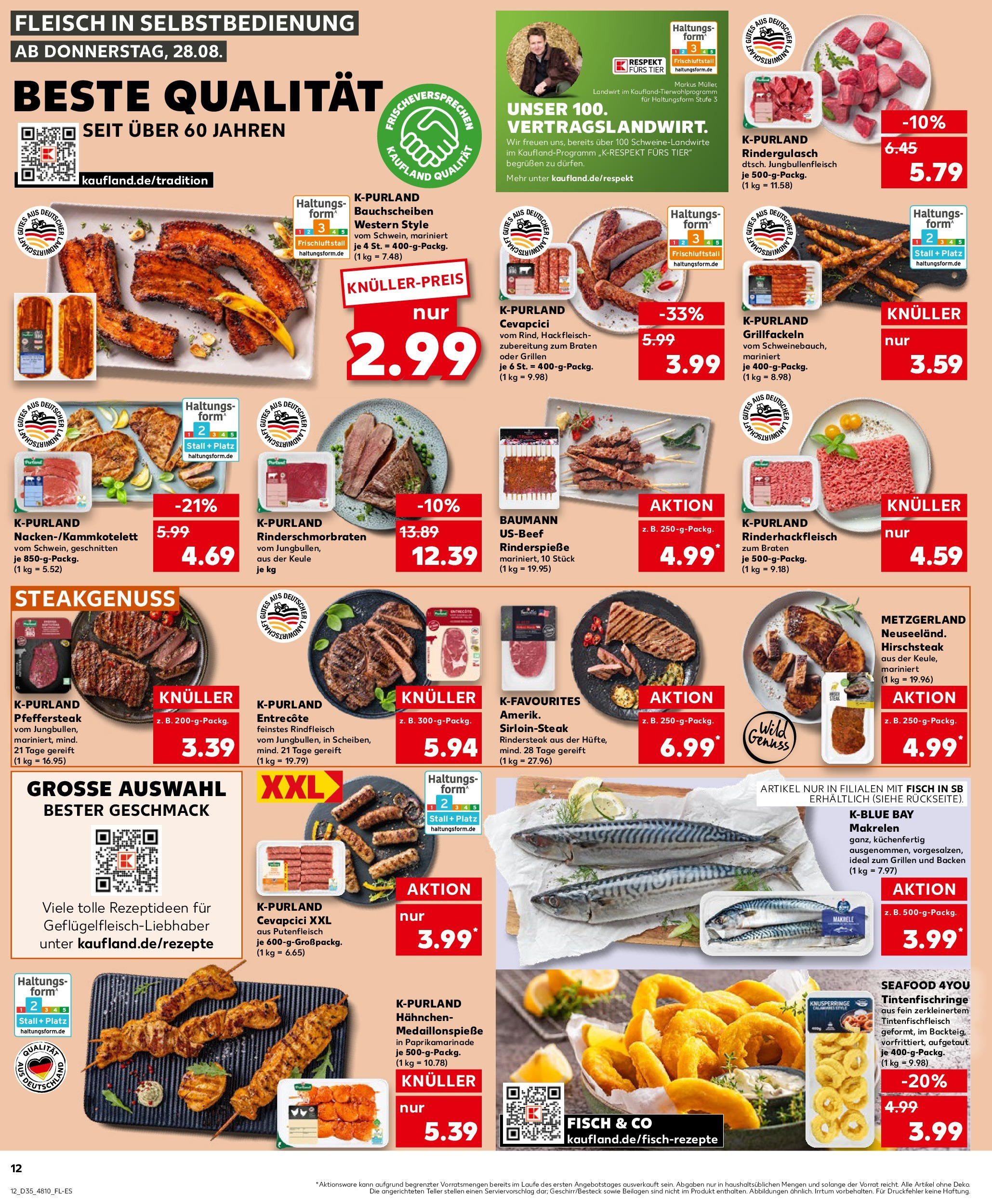 Prospekt Kaufland ab 28.08.2025 » Angebote und Werbung Online | Seite: 12 | Produkte: Rindergulasch, Cevapcici, Fleisch, Hackfleisch Prospekt Kaufland ab 28.08.2025 » Angebote Online zum Blättern | Seite: 12 | Produkte: Rindergulasch, Cevapcici, Fleisch, Hackfleisch