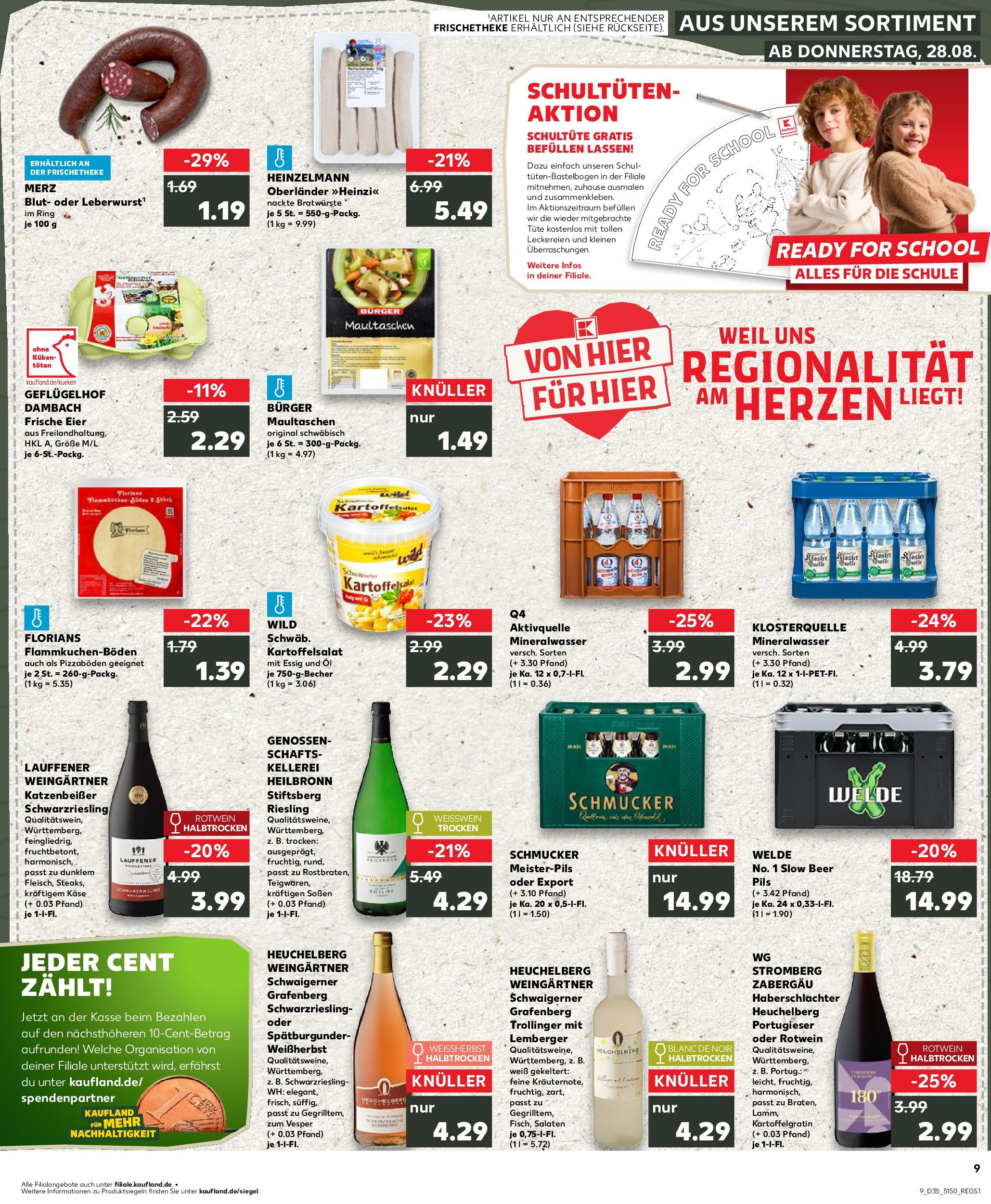Prospekt Kaufland ab 28.08.2025 » Angebote und Werbung Online | Seite: 9 | Produkte: Rotwein, Rotwein halbtrocken, Mineralwasser, Maultaschen Prospekt Kaufland ab 28.08.2025 » Angebote Online zum Blättern | Seite: 9 | Produkte: Rotwein, Rotwein halbtrocken, Mineralwasser, Maultaschen