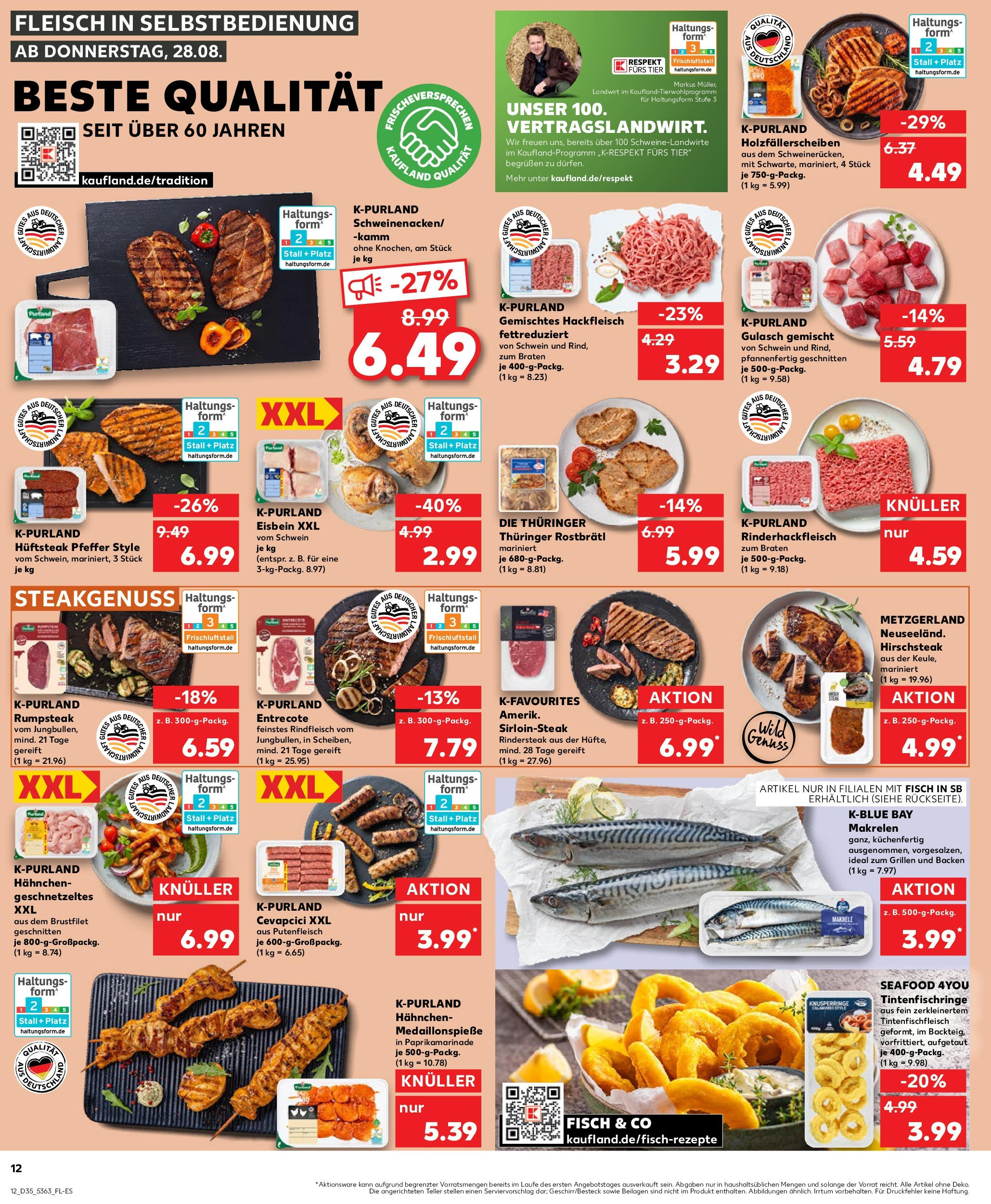 Prospekt Kaufland ab 28.08.2025 » Angebote und Werbung Online | Seite: 12 | Produkte: Hahnchen, Cevapcici, Fisch, Hackfleisch Prospekt Kaufland ab 28.08.2025 » Angebote Online zum Blättern | Seite: 12 | Produkte: Hahnchen, Cevapcici, Fisch, Hackfleisch