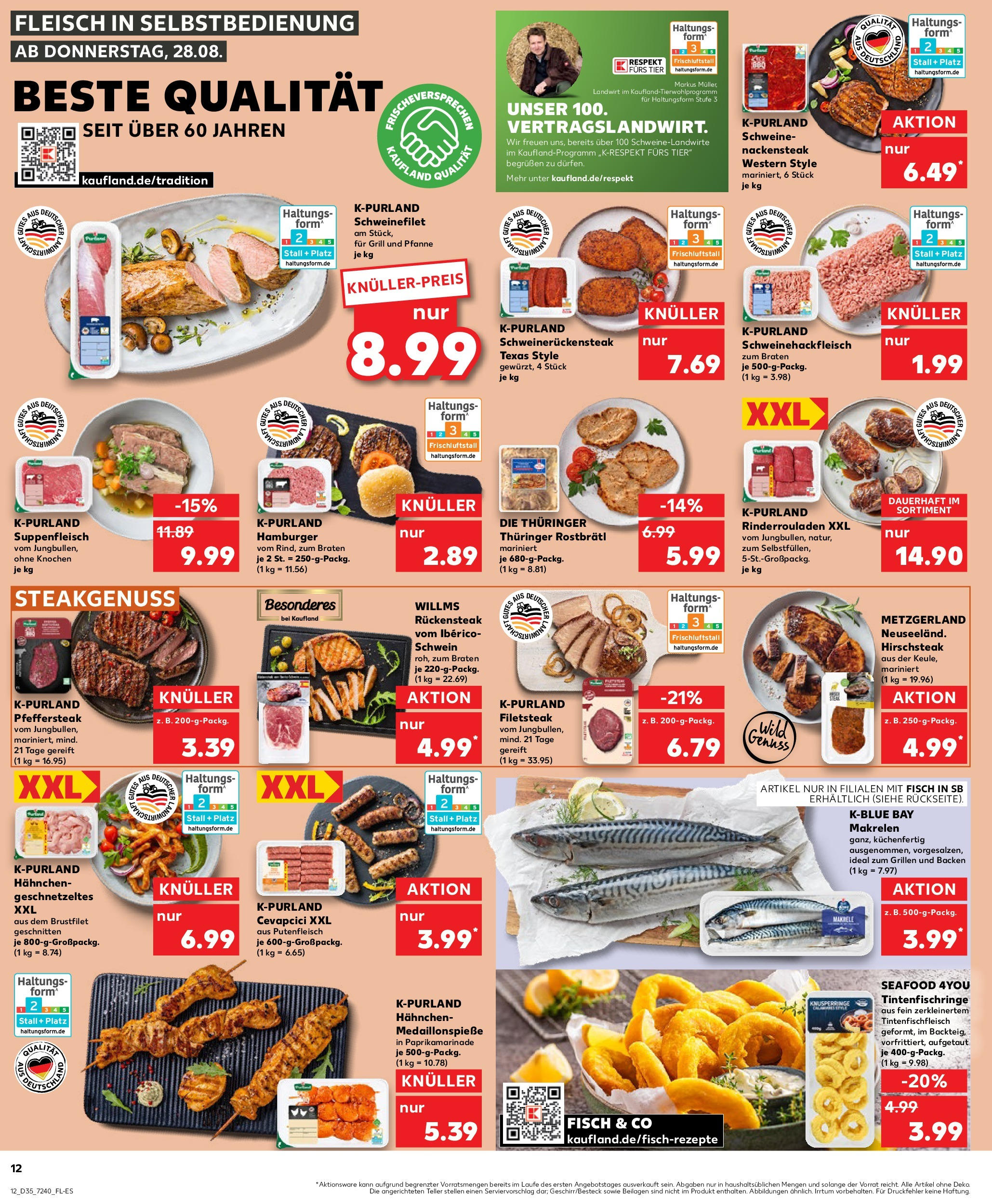Prospekt Kaufland ab 28.08.2025 » Angebote und Werbung Online | Seite: 12 | Produkte: Rinderrouladen, Grill, Hahnchen, Fleisch Prospekt Kaufland ab 28.08.2025 » Angebote Online zum Blättern | Seite: 12 | Produkte: Rinderrouladen, Grill, Hahnchen, Fleisch