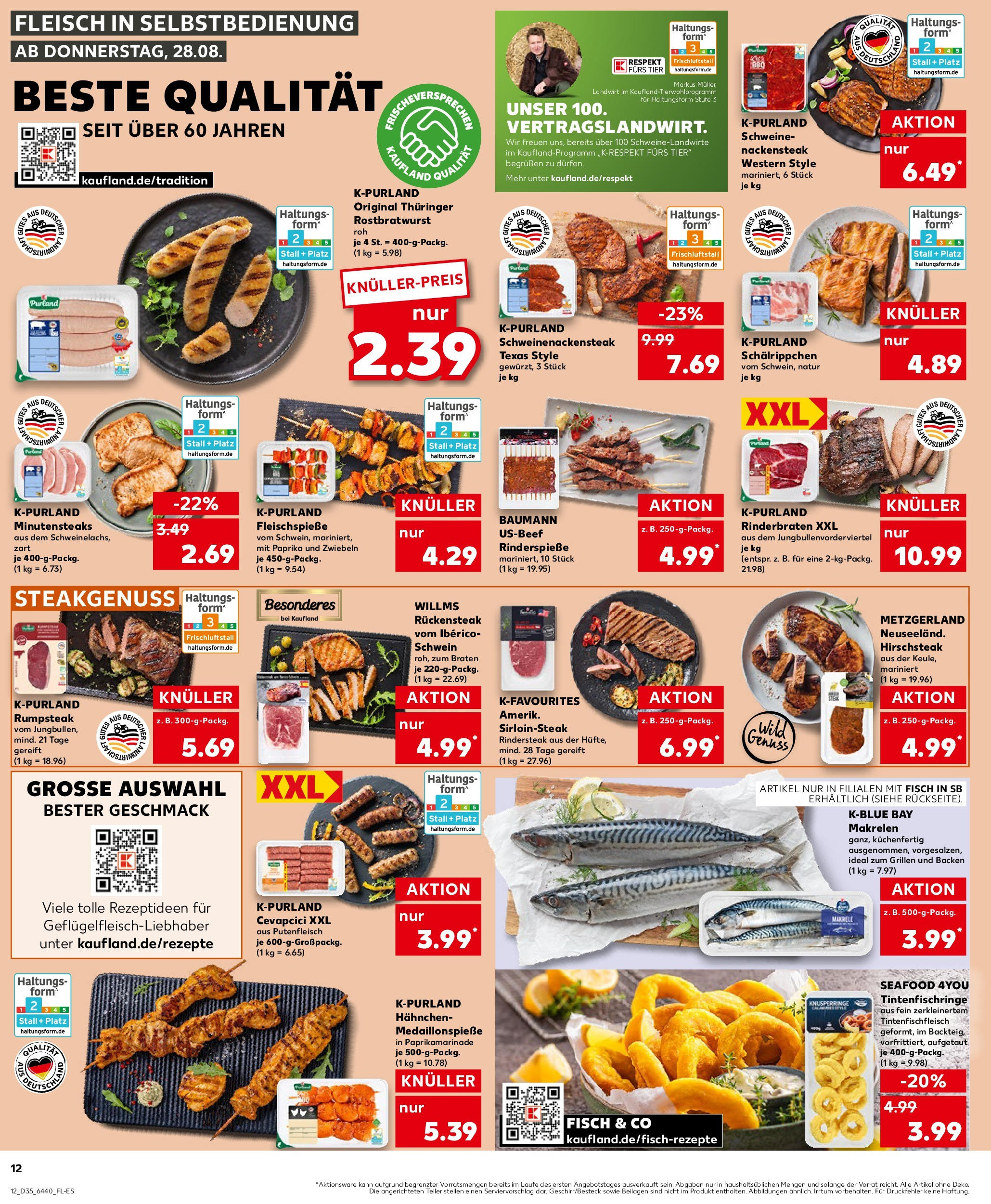 Prospekt Kaufland ab 28.08.2025 » Angebote und Werbung Online | Seite: 12 | Produkte: Rinderbraten, Rumpsteak, Cevapcici, Fisch Prospekt Kaufland ab 28.08.2025 » Angebote Online zum Blättern | Seite: 12 | Produkte: Rinderbraten, Rumpsteak, Cevapcici, Fisch