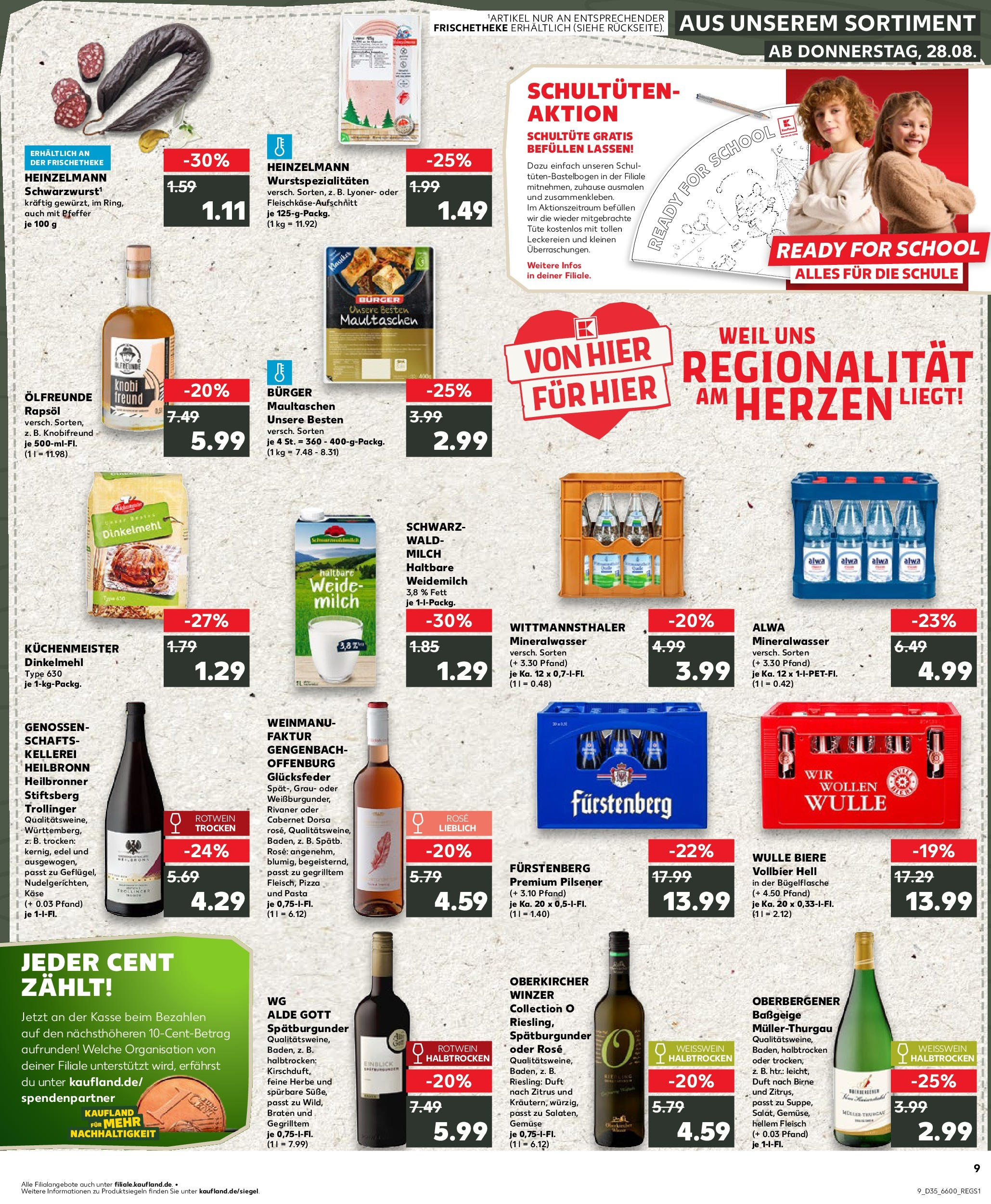 Prospekt Kaufland ab 28.08.2025 » Angebote Online zum Blättern | Seite: 9 | Produkte: Käse, Mineralwasser, Gemüse, Fleisch