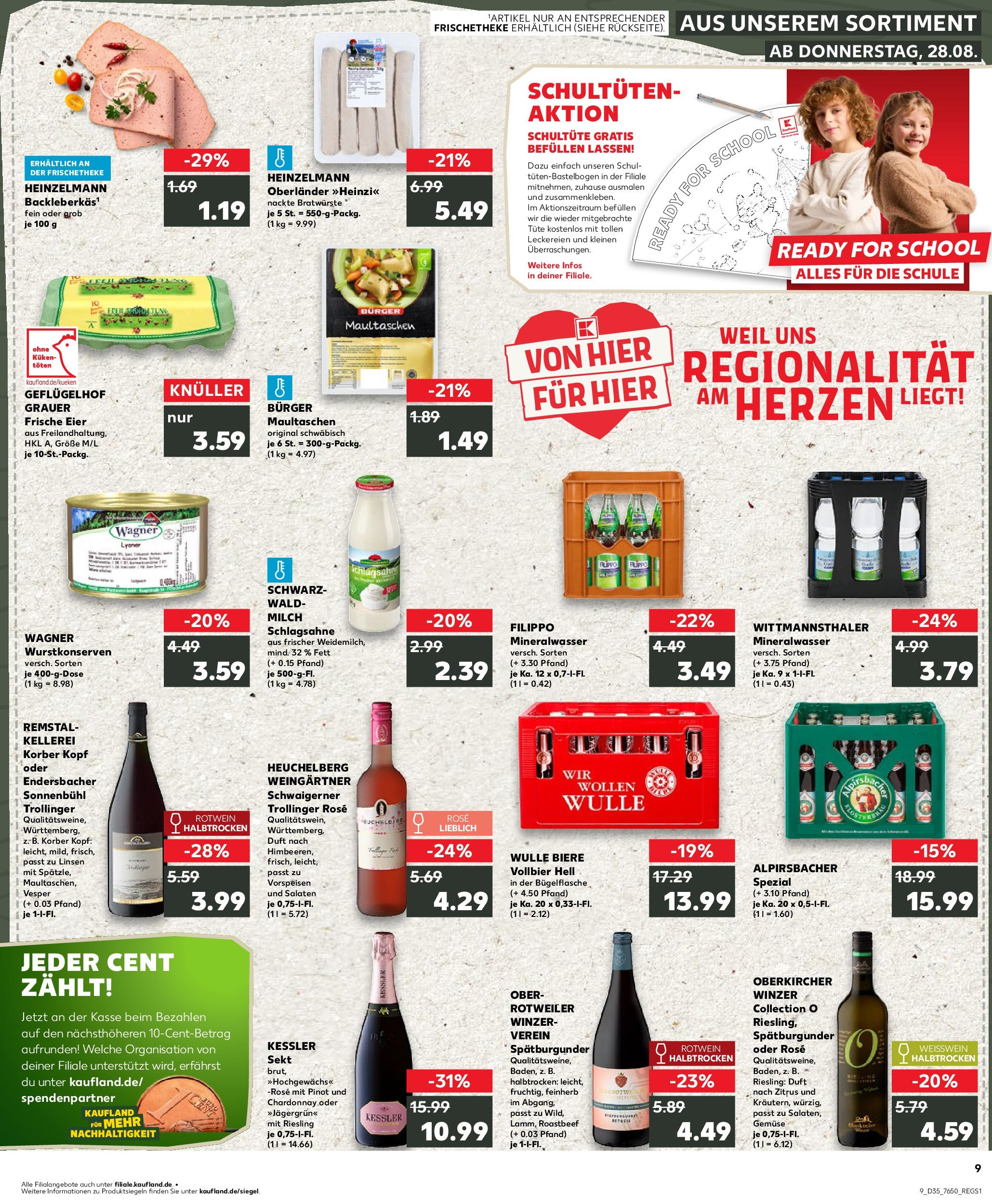 Prospekt Kaufland ab 28.08.2025 » Angebote Online zum Blättern | Seite: 9 | Produkte: Schlagsahne, Milch, Eier, Gemüse