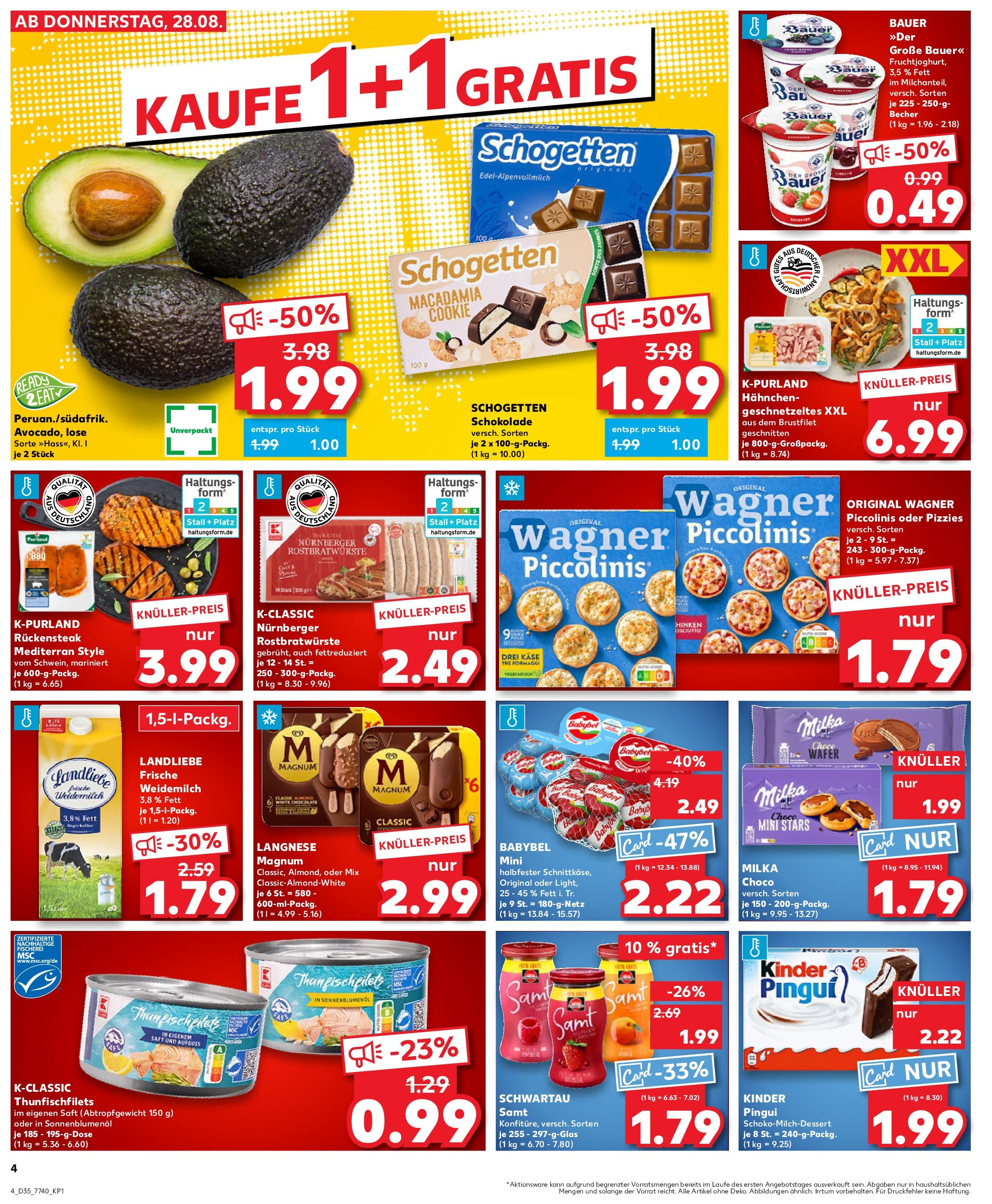 Prospekt Kaufland ab 27.08.2025 » Angebote und Werbung Online | Seite: 4 | Produkte: Hahnchen, Avocado, Piccolinis, Steak Prospekt Kaufland ab 27.08.2025 » Angebote Online zum Blättern | Seite: 4 | Produkte: Hahnchen, Avocado, Piccolinis, Steak