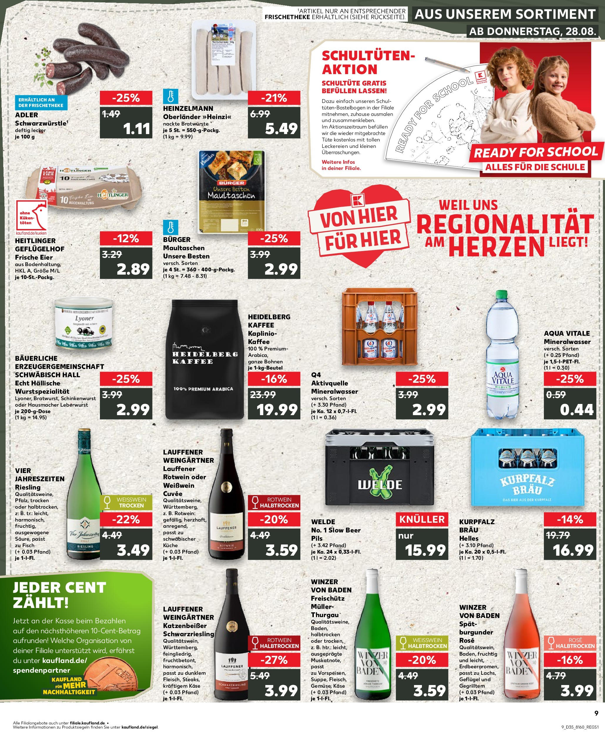 Prospekt Kaufland ab 28.08.2025 » Angebote und Werbung Online | Seite: 9 | Produkte: Rotwein, Mineralwasser, Fisch, Maultaschen Prospekt Kaufland ab 28.08.2025 » Angebote Online zum Blättern | Seite: 9 | Produkte: Rotwein, Mineralwasser, Fisch, Maultaschen