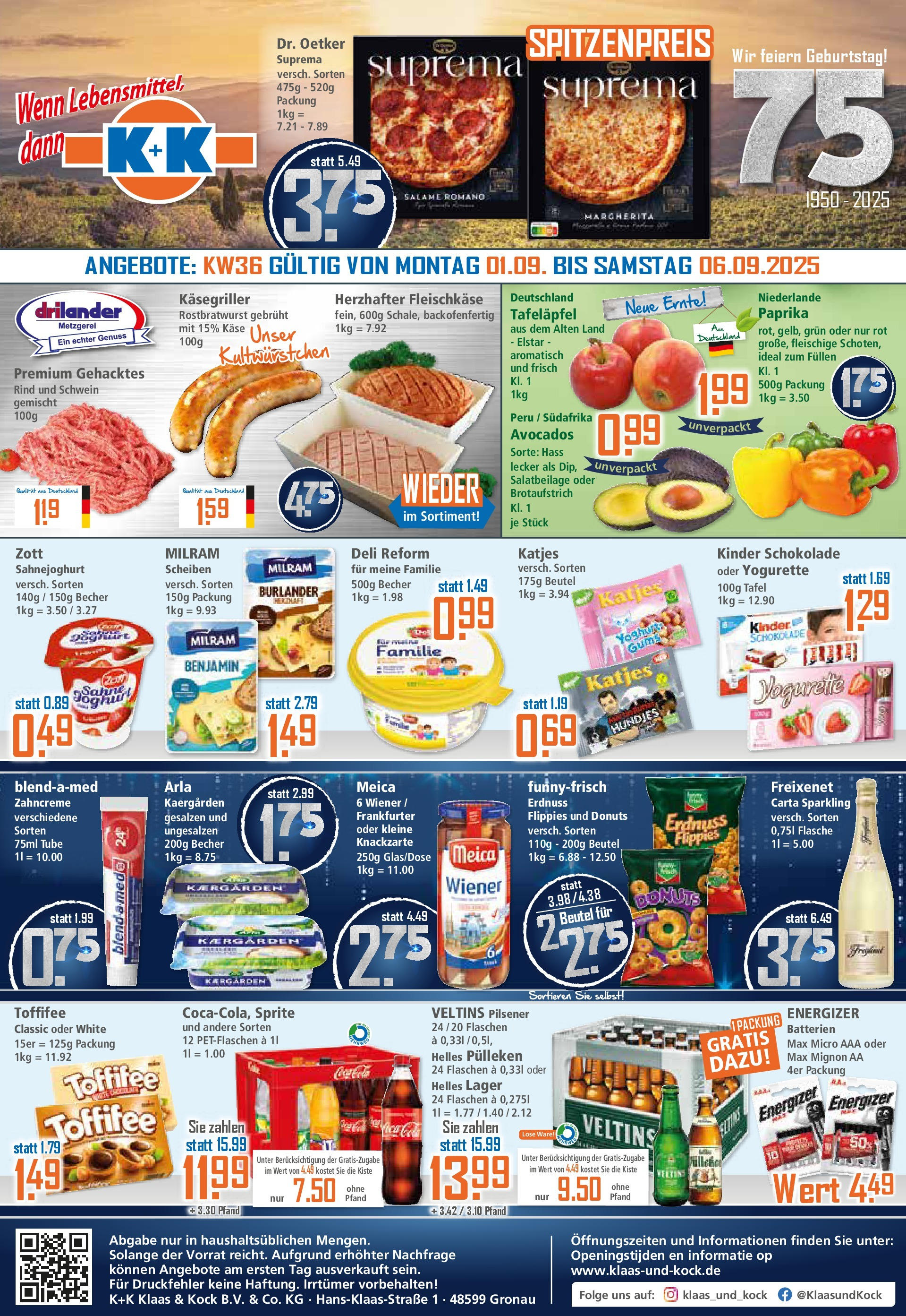 Klaas & Kock Prospekt 	 (ab 01.09.2025) zum Blättern | Seite: 1 | Produkte: Kinder schokolade, Sprite, Meica, Veltins
