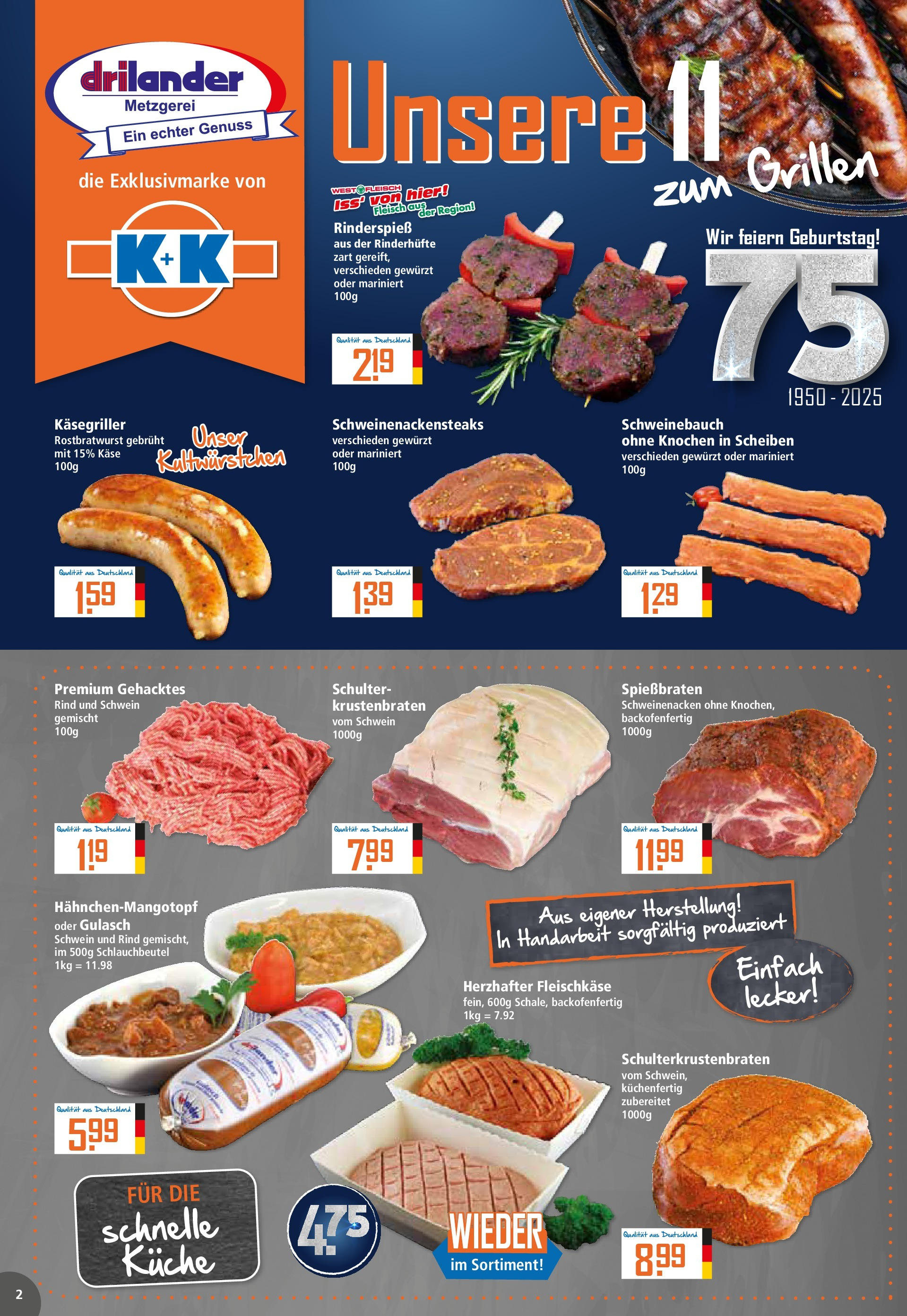 Klaas & Kock Prospekt 	 (ab 01.09.2025) zum Blättern | Seite: 2 | Produkte: Käse, Küche, Schweinenacken, Gulasch