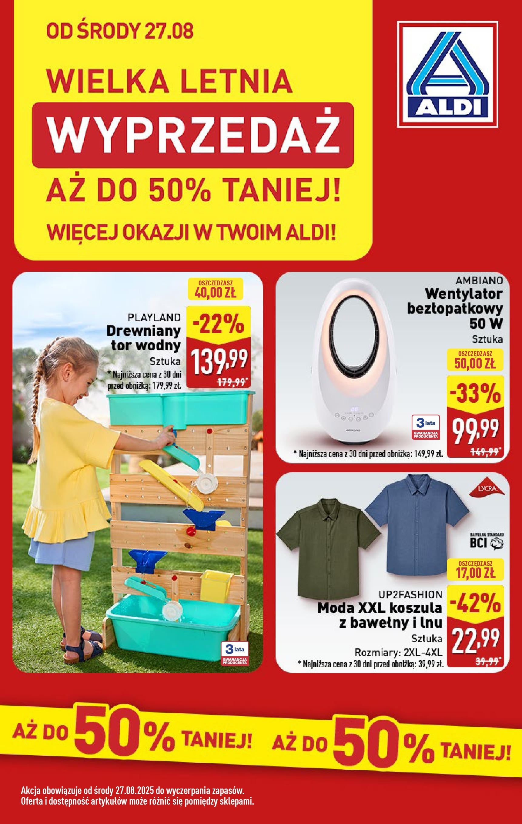 Aldi - Wielka wyprzedaż w ALDI od 19.08.2025 | Nowa PDF gazetka | Strona: 1 | Produkty: Koszula, Wentylator Aldi - Wielka wyprzedaż w ALDI od 19.08.2025 - Ulotka PDF, promocje | Strona: 1 | Produkty: Koszula, Wentylator