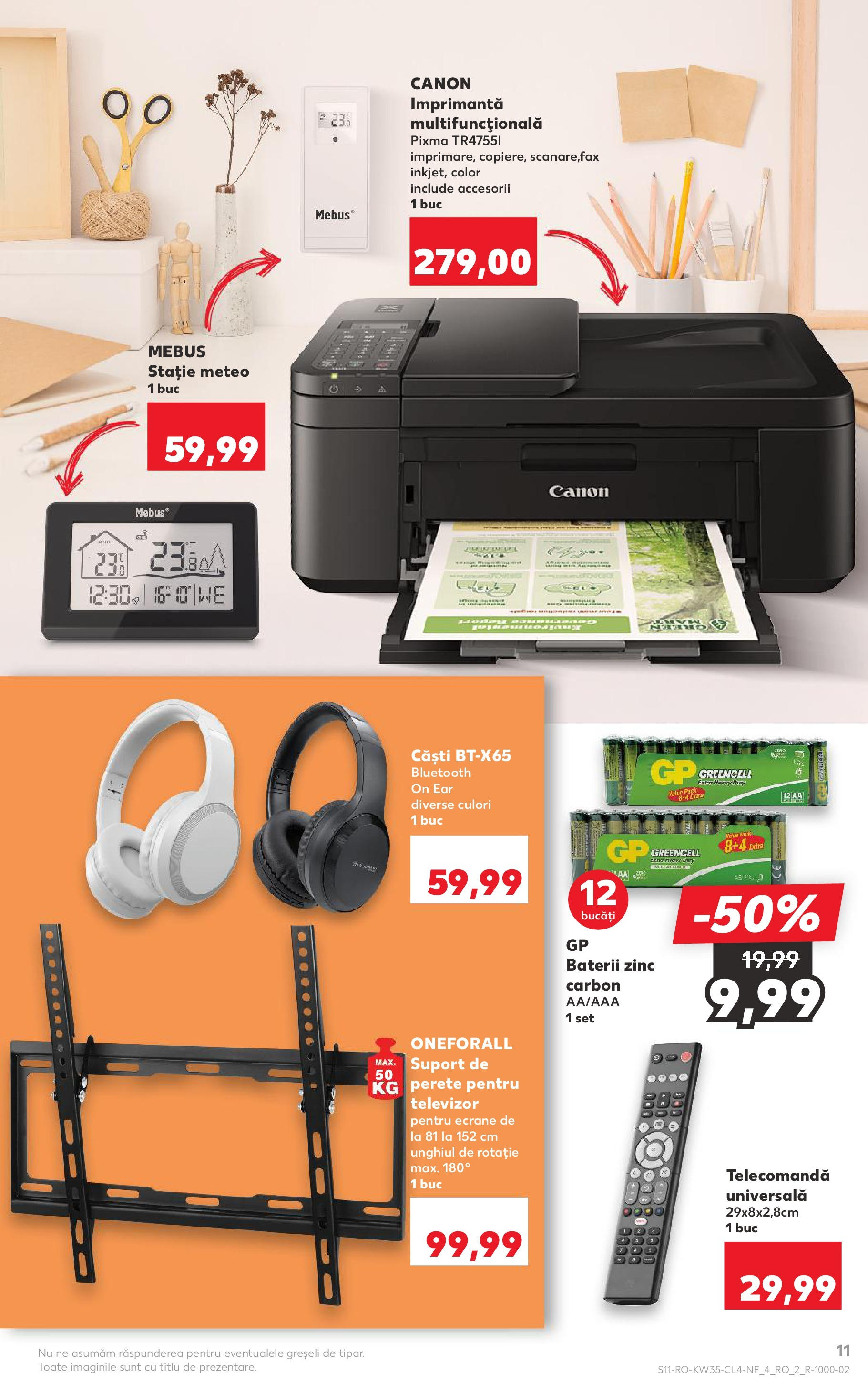 Catalog Kaufland - Tulcea 26.08.2025 - Revista si Oferta | Pagină: 11 | Produse: Imprimantă, Televizor, Căști, Baterii