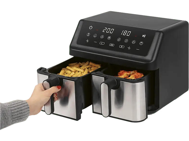 Profi Cook PC-FR 1296 H Doppel-Heißluft-Fritteuse (9 l, 2000 Watt, Silber)