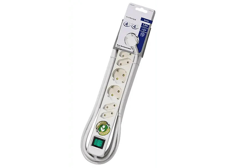 Vivanco 62328 Basic 4+4-fach Steckdosenleiste mit Schalter, 1,4m
