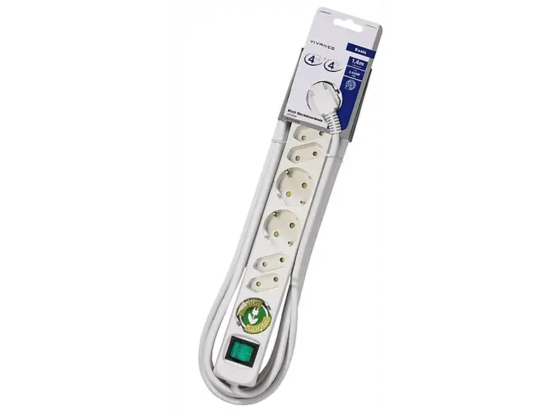 Vivanco 62328 Basic 4+4-fach Steckdosenleiste mit Schalter, 1,4m