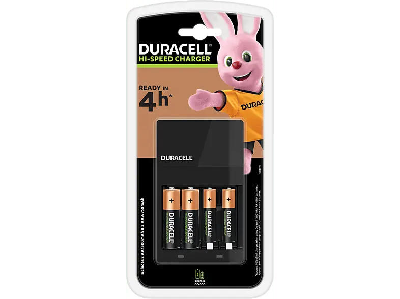 Duracell High Spees Charger 4-Stunden-Starter-Kit-Ladegerät mit 2AA-Akkus