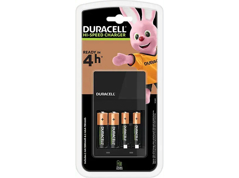 Duracell High Spees Charger 4-Stunden-Starter-Kit-Ladegerät mit 2AA-Akkus