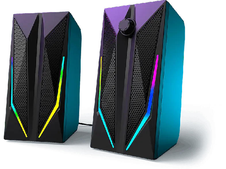 URage Blast-R 200 PC-Lautsprecher, 2.0 Set, 6W RMS, USB-A/3.5mm, RGB LED-Beleuchtung, Schwarz