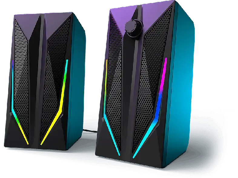 URage Blast-R 200 PC-Lautsprecher, 2.0 Set, 6W RMS, USB-A/3.5mm, RGB LED-Beleuchtung, Schwarz