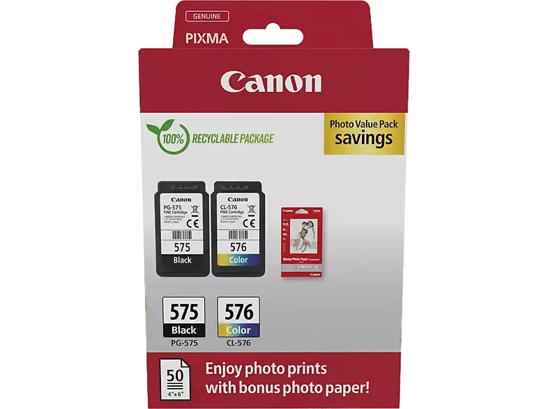 Canon PG-575/CL-576 Tintenpatrone mit Fotopapier-Vorteilspaket