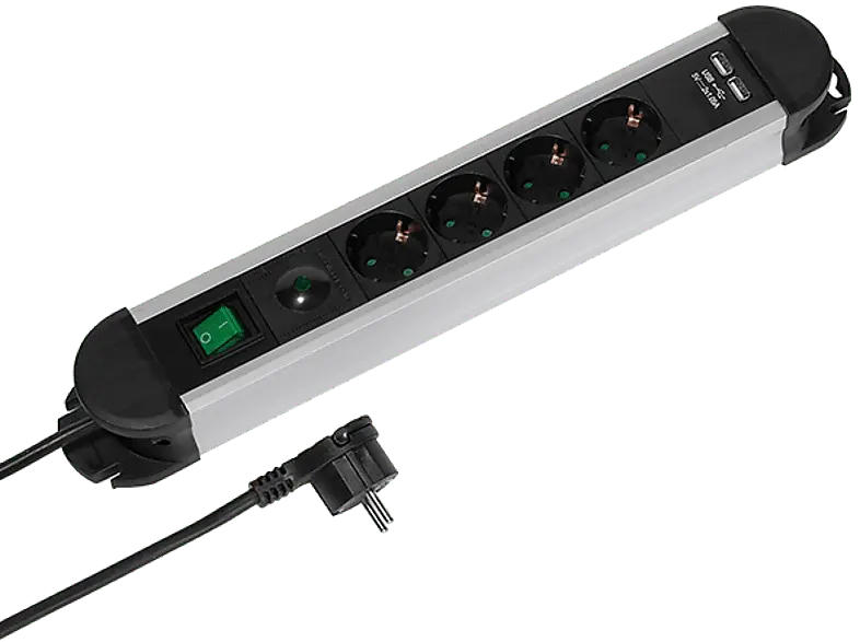 Vivanco professional 4-fach Steckdosenleiste inkl. 2x USB Ports mit Schalter, 1,6m, Aluminiumgehäuse