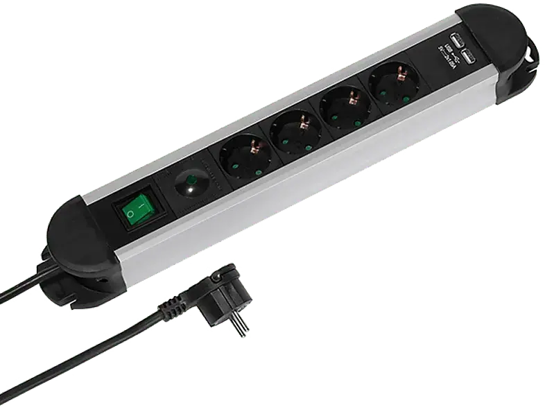 Vivanco professional 4-fach Steckdosenleiste inkl. 2x USB Ports mit Schalter, 1,6m, Aluminiumgehäuse