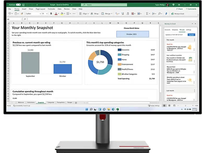 LENOVO ThinkVision P27q-30 27 Zoll Monitor for Business, WQHD, 6 ms Reaktionszeit, 60 Hz, Raven Black