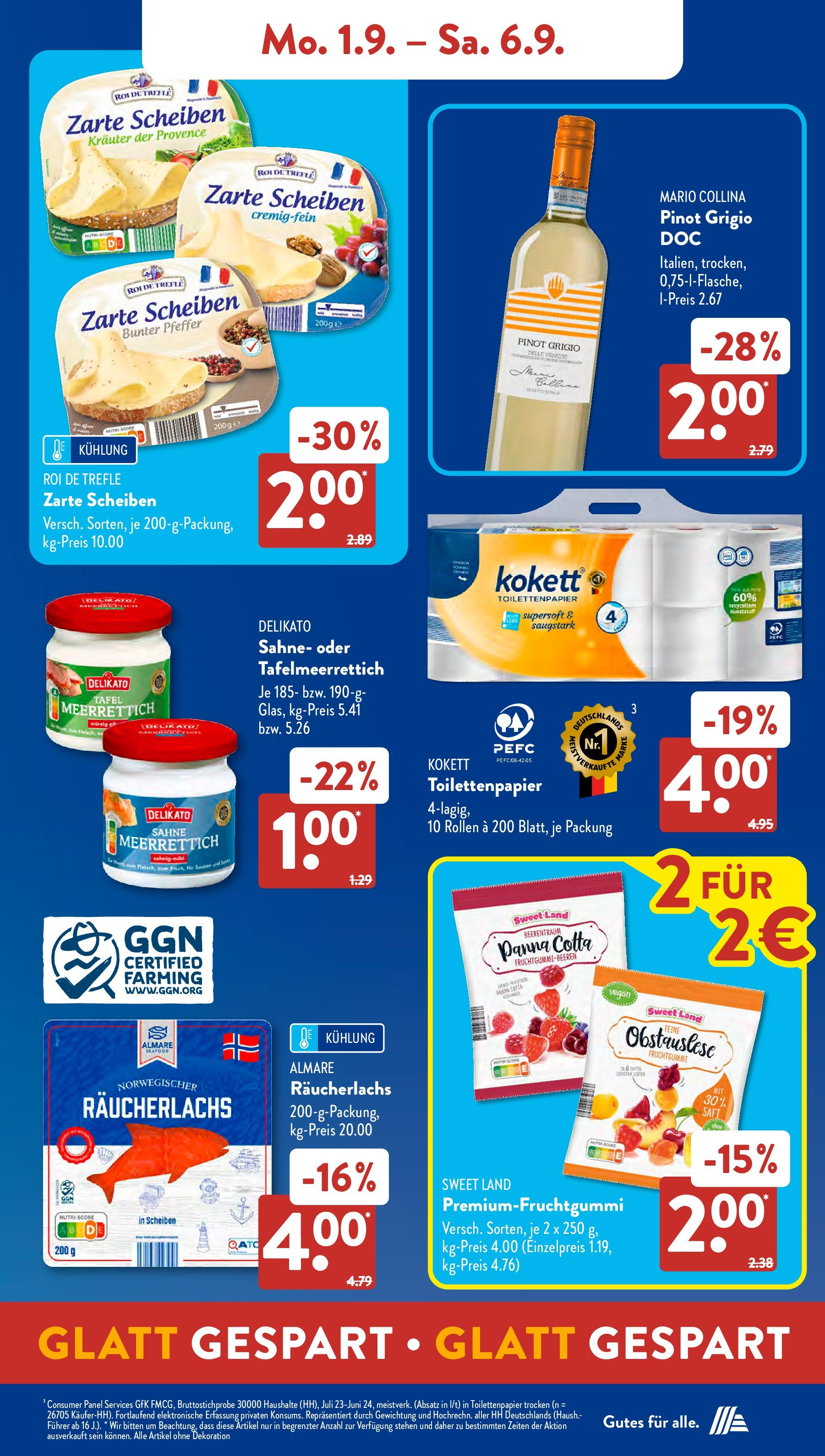 Aldi Süd Prospekt (ab 01.08.2025) zum Blättern | Seite: 9 | Produkte: Räucherlachs, Pfeffer, Sahne, Toilettenpapier Aldi Süd Prospekt (ab 01.08.2025) zum Blättern | Seite: 9 | Produkte: Räucherlachs, Pfeffer, Sahne, Toilettenpapier