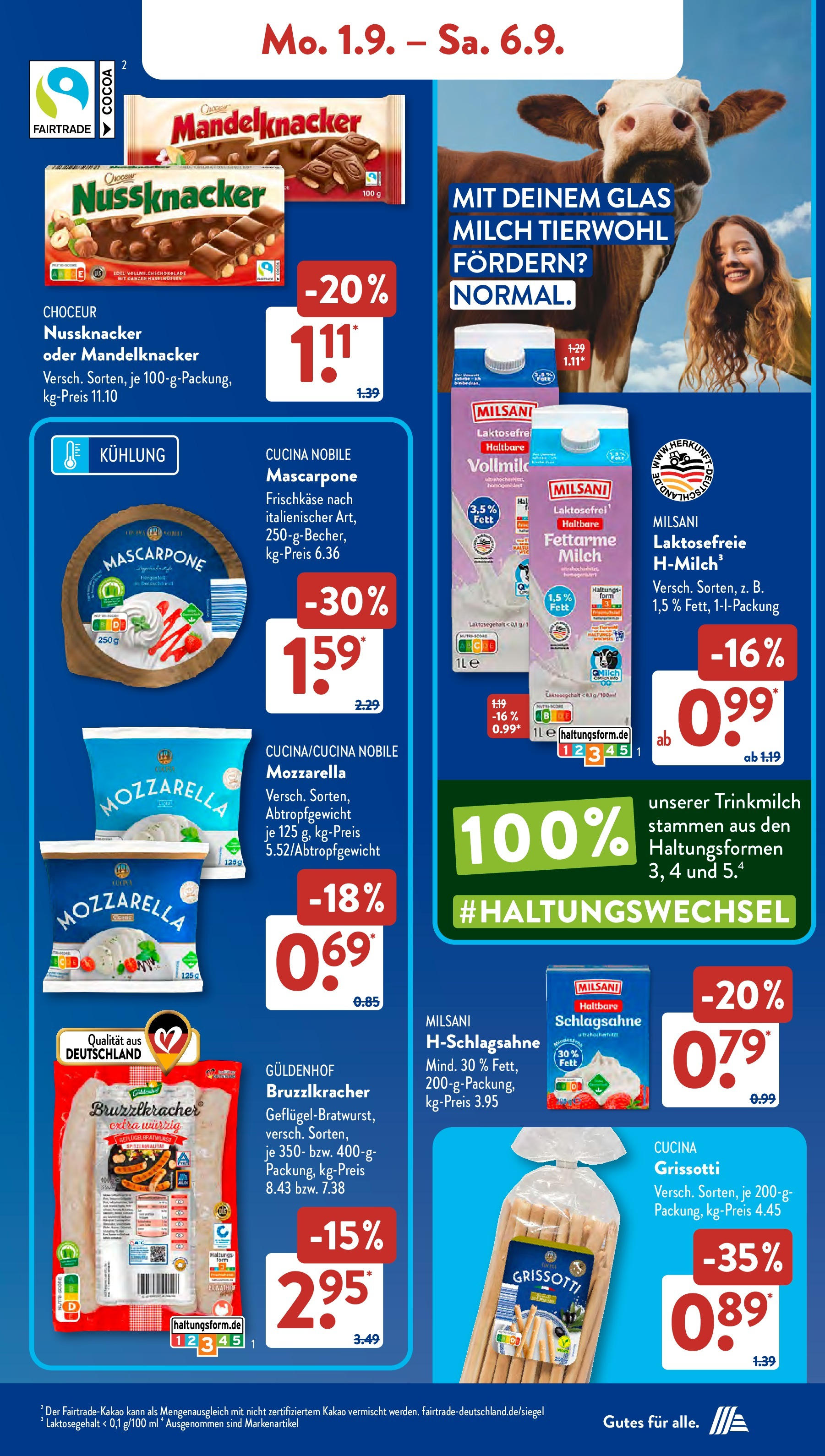 Aldi Süd Prospekt (ab 01.08.2025) zum Blättern | Seite: 11 | Produkte: Milch, Mascarpone, Mozzarella, Bratwurst Aldi Süd Prospekt (ab 01.08.2025) zum Blättern | Seite: 11 | Produkte: Milch, Mascarpone, Mozzarella, Bratwurst