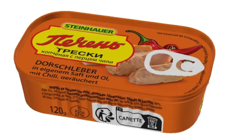 Dorschleber in eigenem Saft und Öl, mit Chili, geräuchert