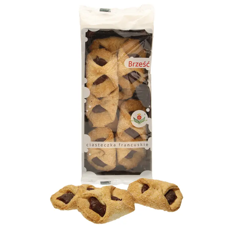 Blätterteiggebäck, mit fruchthaltiger Auflage - Himbeergeschmack, mit Zucker bestreut