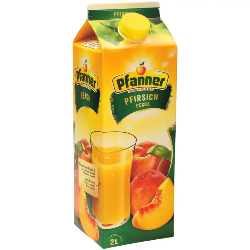 Pfirsichgetränk aus Pfirsichmark. Fruchtgehalt: 25%.