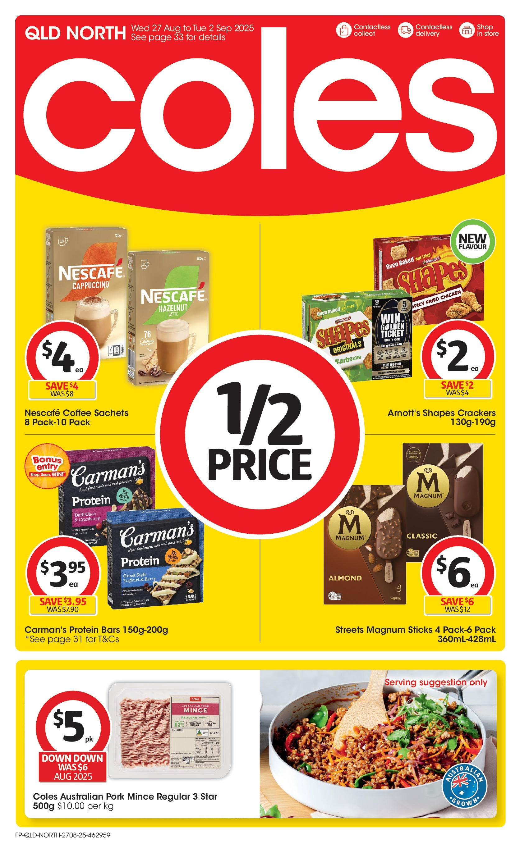 Coles catalogue from 27/08/2025 > Big discounts | Page: 1 | Products: Crackers, Coffee, Chicken, Pork Coles catalogue valid from 27/08/2025 > Online Australia | Page: 1 | Products: Crackers, Coffee, Chicken, Pork