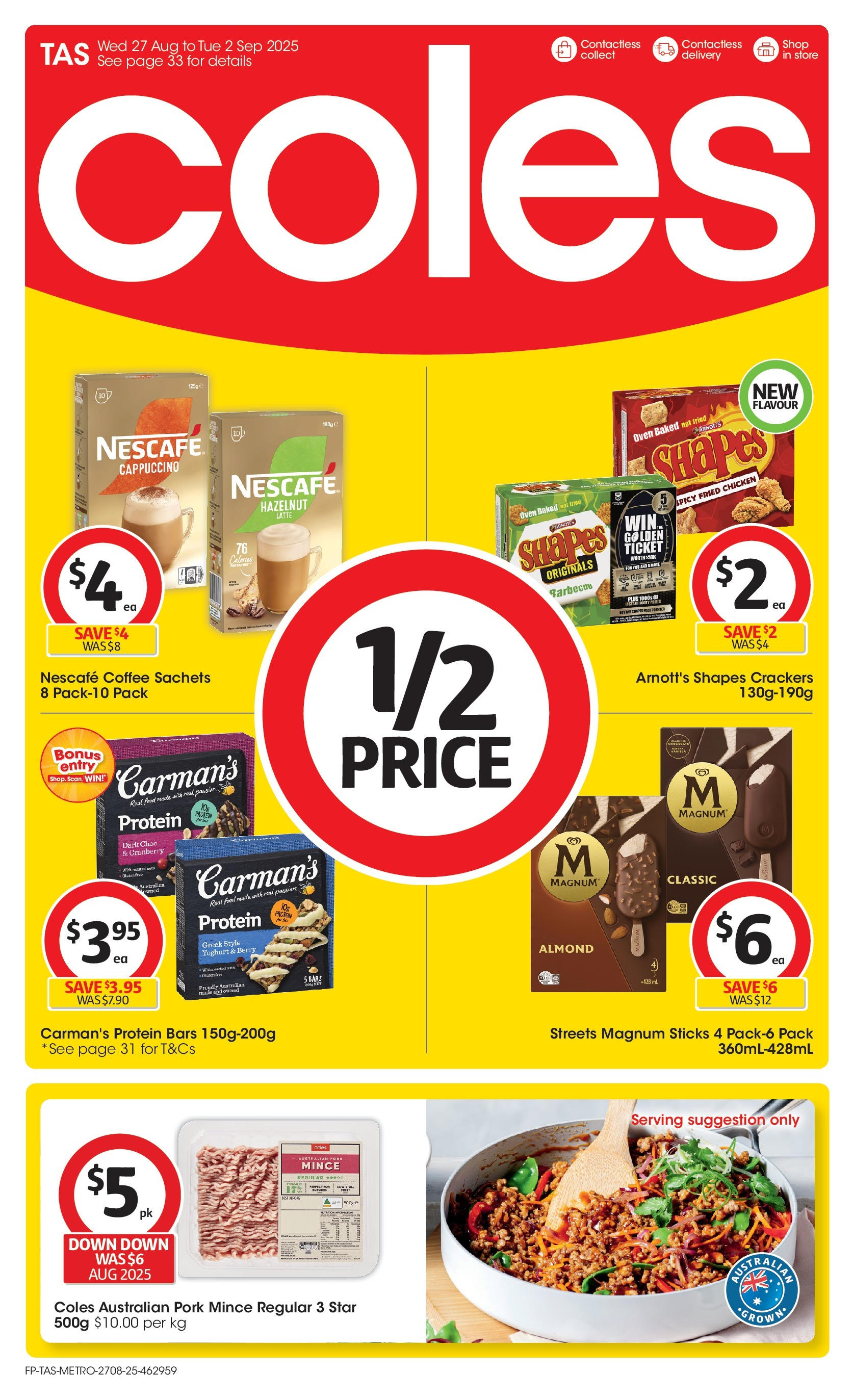 ﻿﻿Coles catalogue valid from 27/08/2025 > Online Australia | Page: 1 | Products: Crackers, Yoghurt, Coffee, Chicken