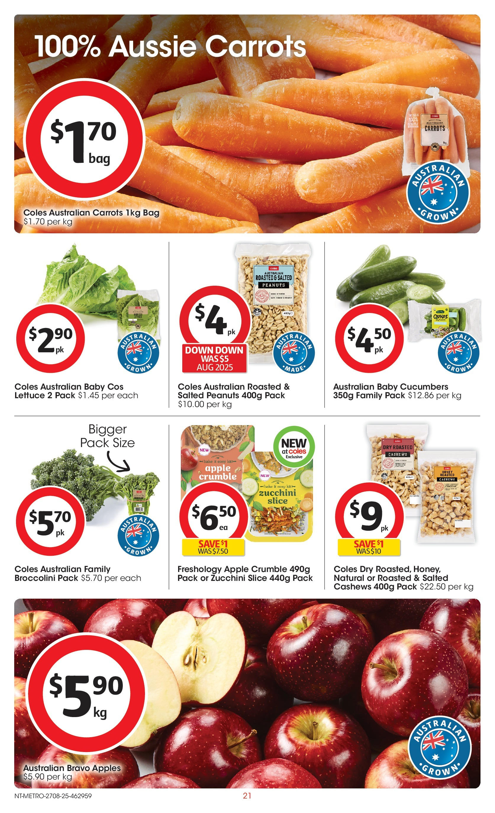 ﻿﻿Coles catalogue valid from 27/08/2025 > Online Australia | Page: 21 | Products: Lettuce, Peanuts, Cucumbers, Bag