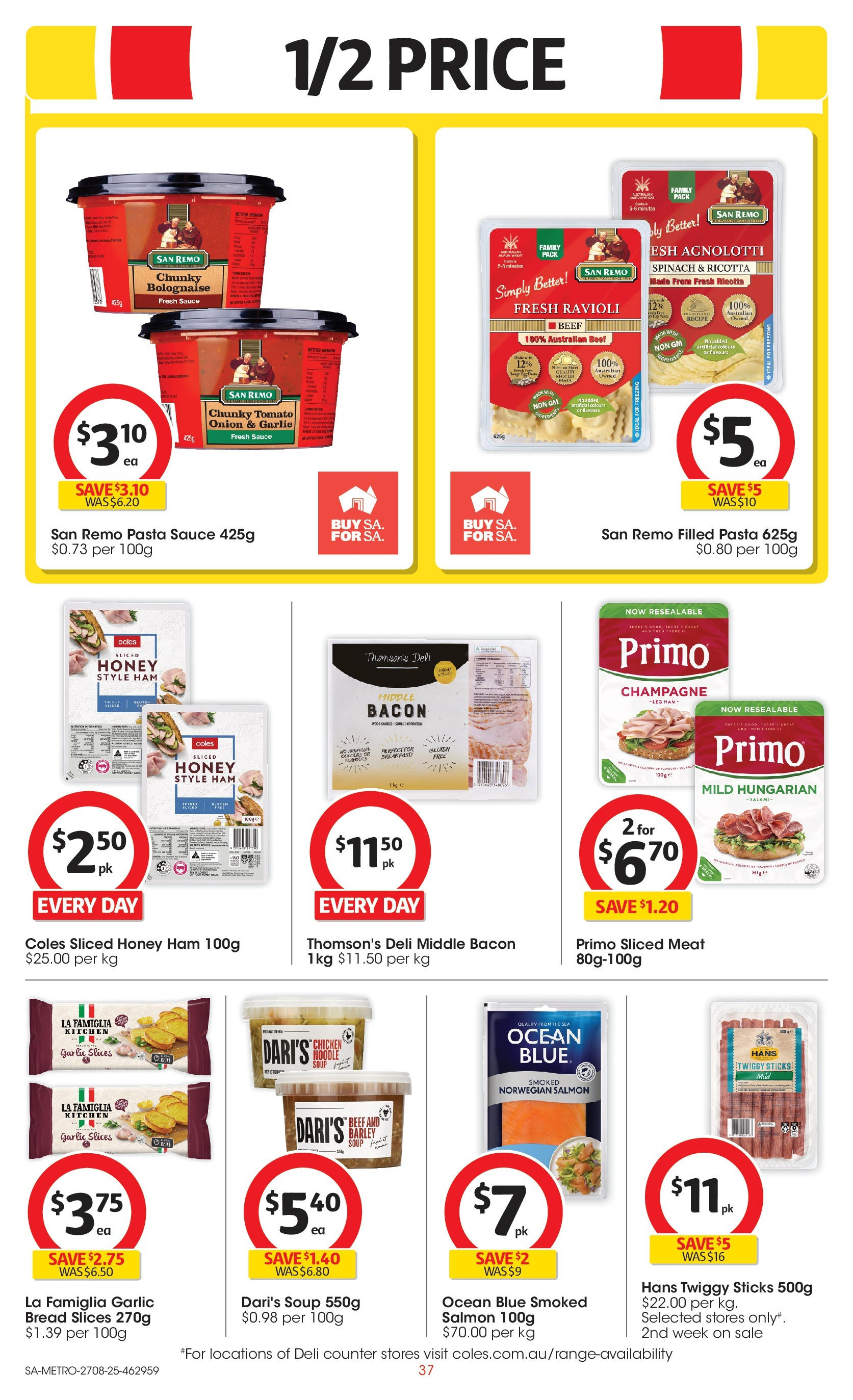 ﻿﻿Coles catalogue valid from 27/08/2025 > Online Australia | Page: 37 | Products: Salami, Honey, Salmon, Garlic