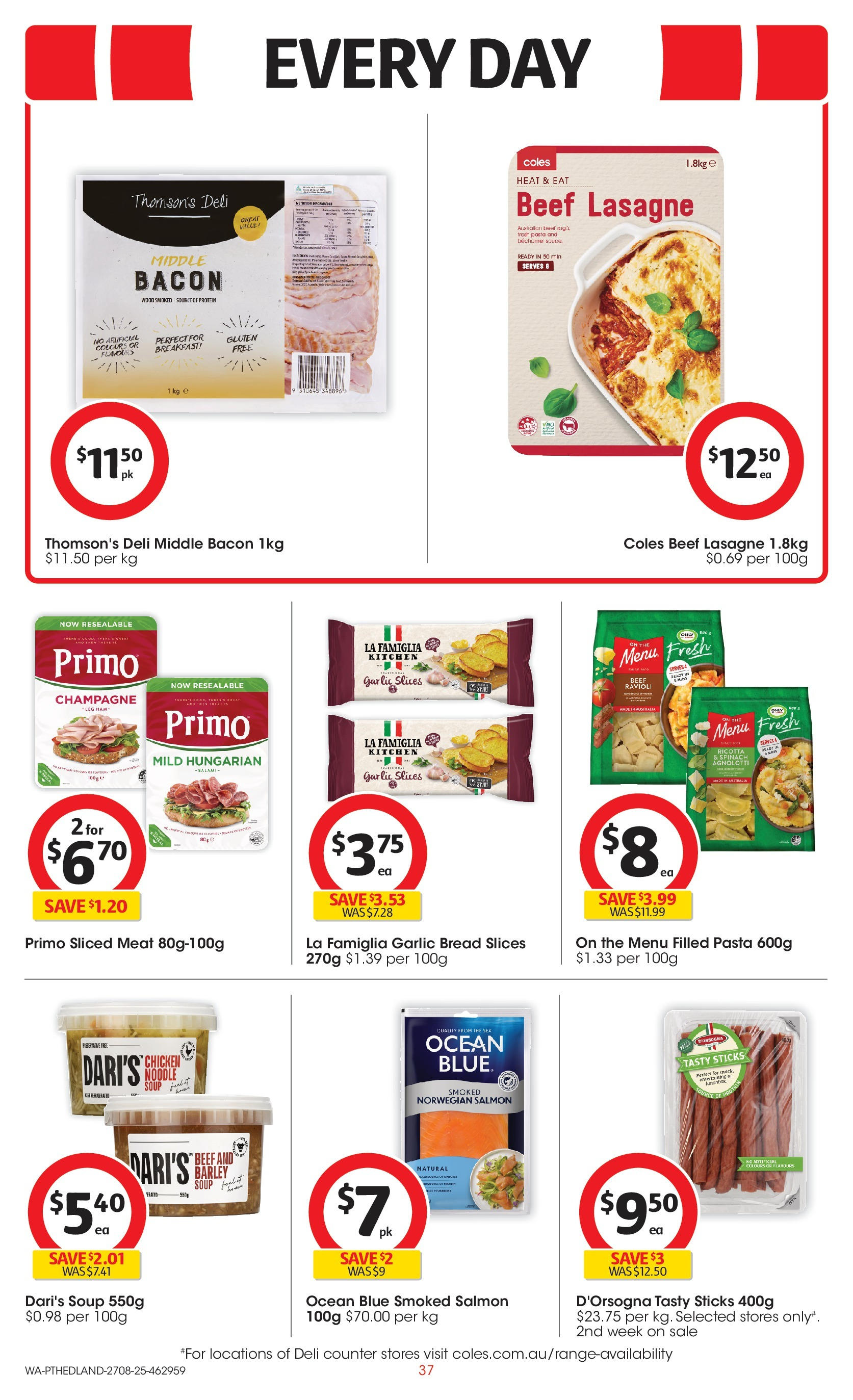 ﻿﻿Coles catalogue valid from 27/08/2025 > Online Australia | Page: 37 | Products: Bacon, Chicken, Pasta, Salmon