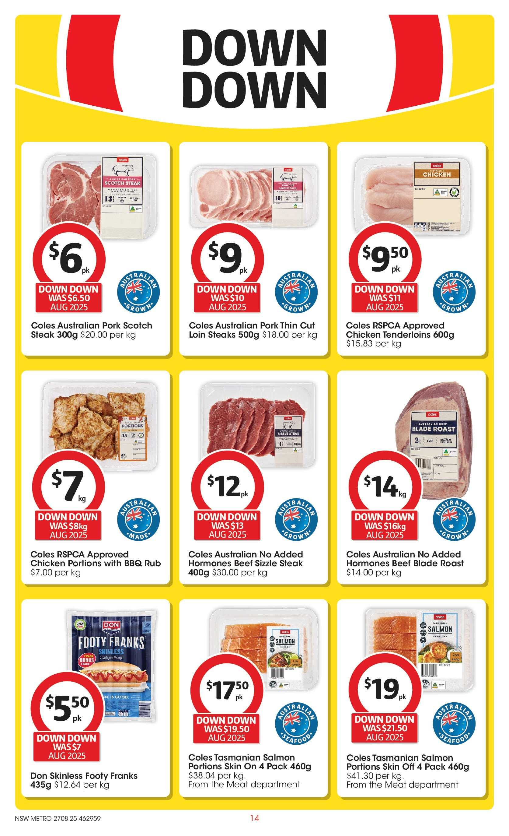 Coles catalogue from 27/08/2025 > Big discounts | Page: 14 | Products: Chicken, Pork, Meat, Seafood Coles catalogue valid from 27/08/2025 > Online Australia | Page: 14 | Products: Chicken, Pork, Meat, Seafood