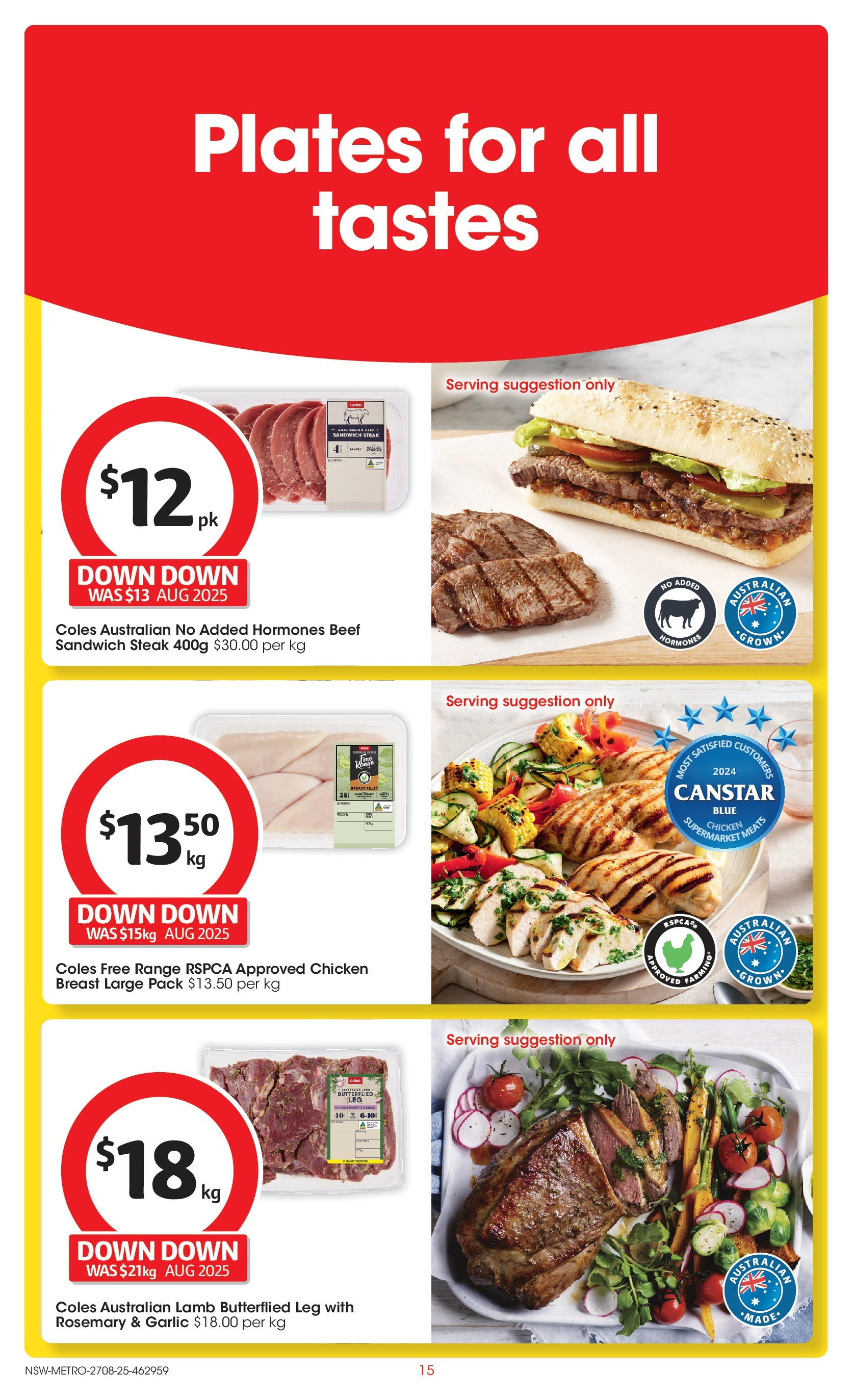 Coles catalogue from 27/08/2025 > Big discounts | Page: 15 | Products: Chicken, Lamb, Beef, Steak Coles catalogue valid from 27/08/2025 > Online Australia | Page: 15 | Products: Chicken, Lamb, Beef, Steak