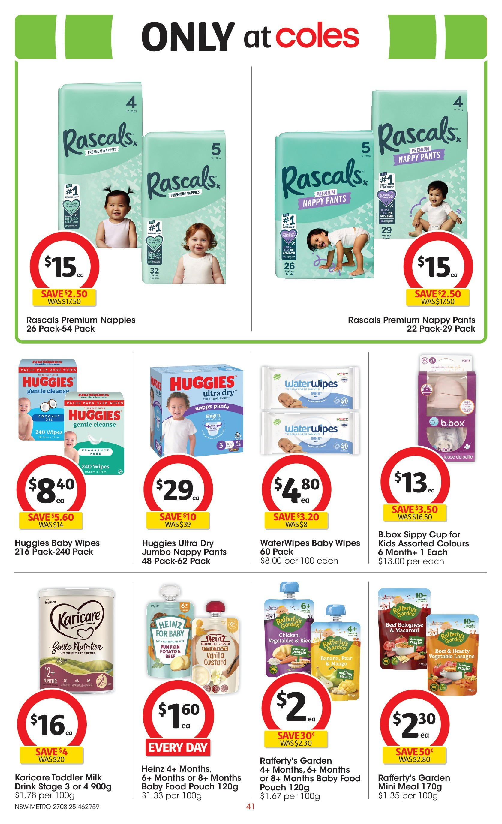 Coles catalogue from 27/08/2025 > Big discounts | Page: 41 | Products: Milk, Nappies, Baby food, Pear Coles catalogue valid from 27/08/2025 > Online Australia | Page: 41 | Products: Milk, Nappies, Baby food, Pear