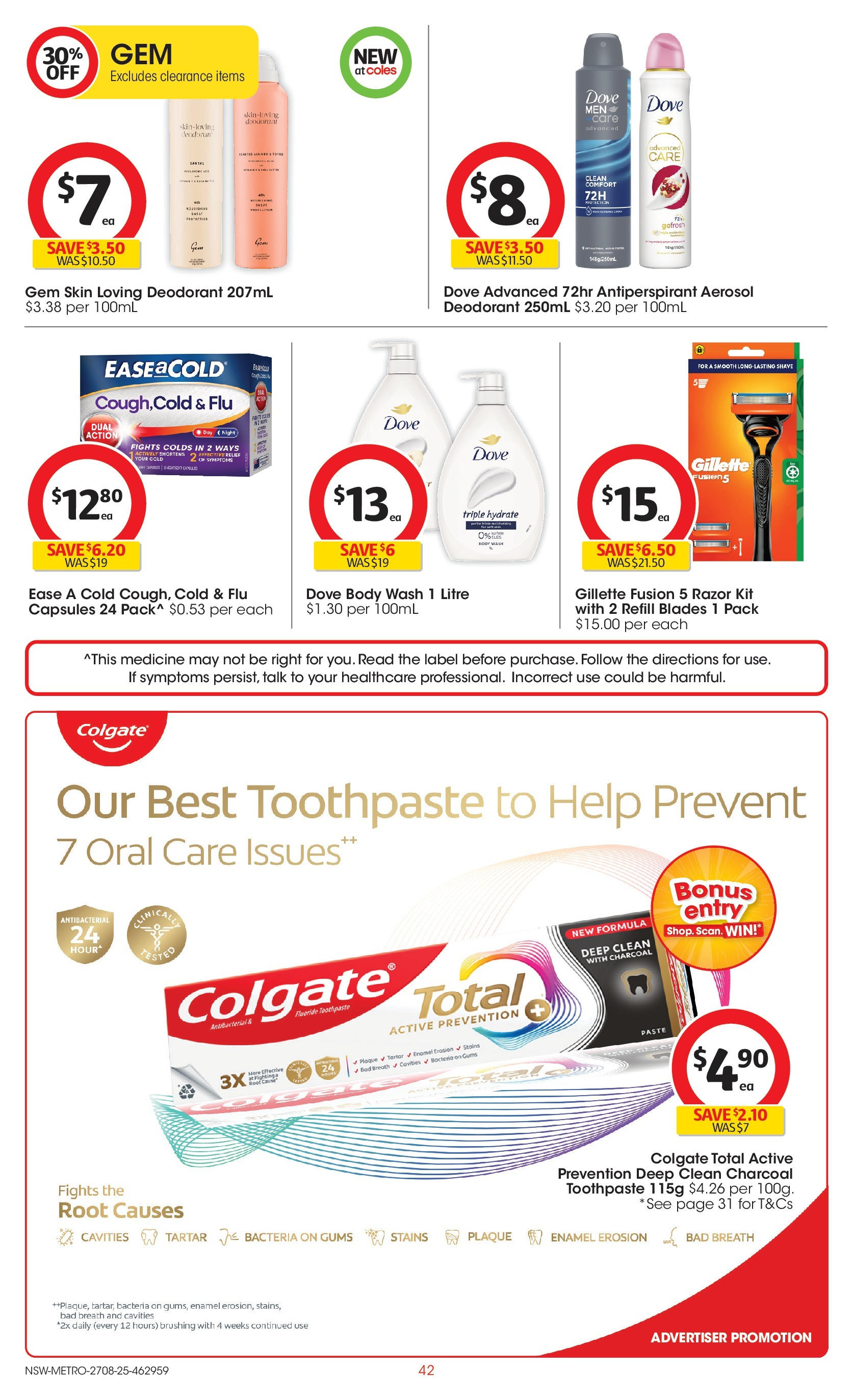 Coles catalogue from 27/08/2025 > Big discounts | Page: 42 | Products: Gem, Deodorant, Toothpaste, Razor Coles catalogue valid from 27/08/2025 > Online Australia | Page: 42 | Products: Gem, Deodorant, Toothpaste, Razor