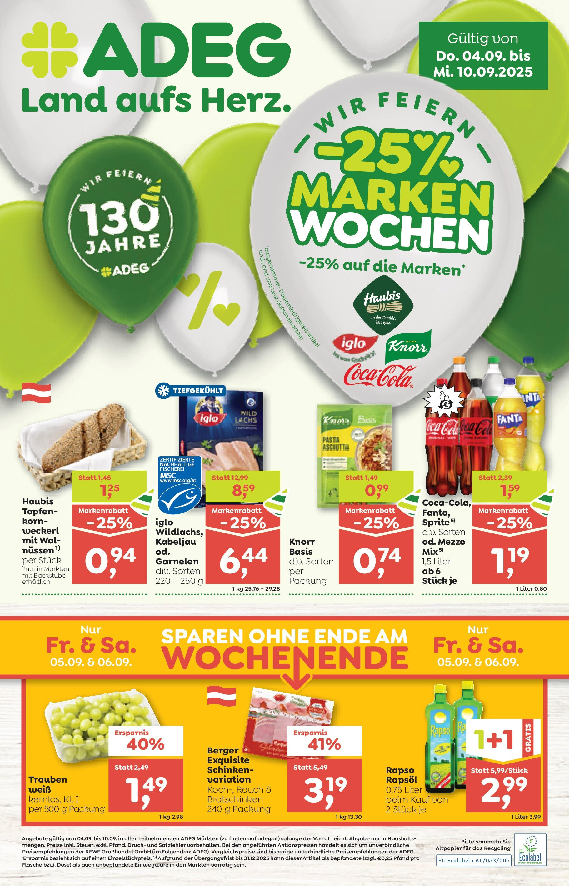 ADEG Hollersbach, Hüttschlag, Niedernsill von 04.09.2025 - Aktuelle Angebote | Seite: 1 | Produkte: Pasta, Schinken