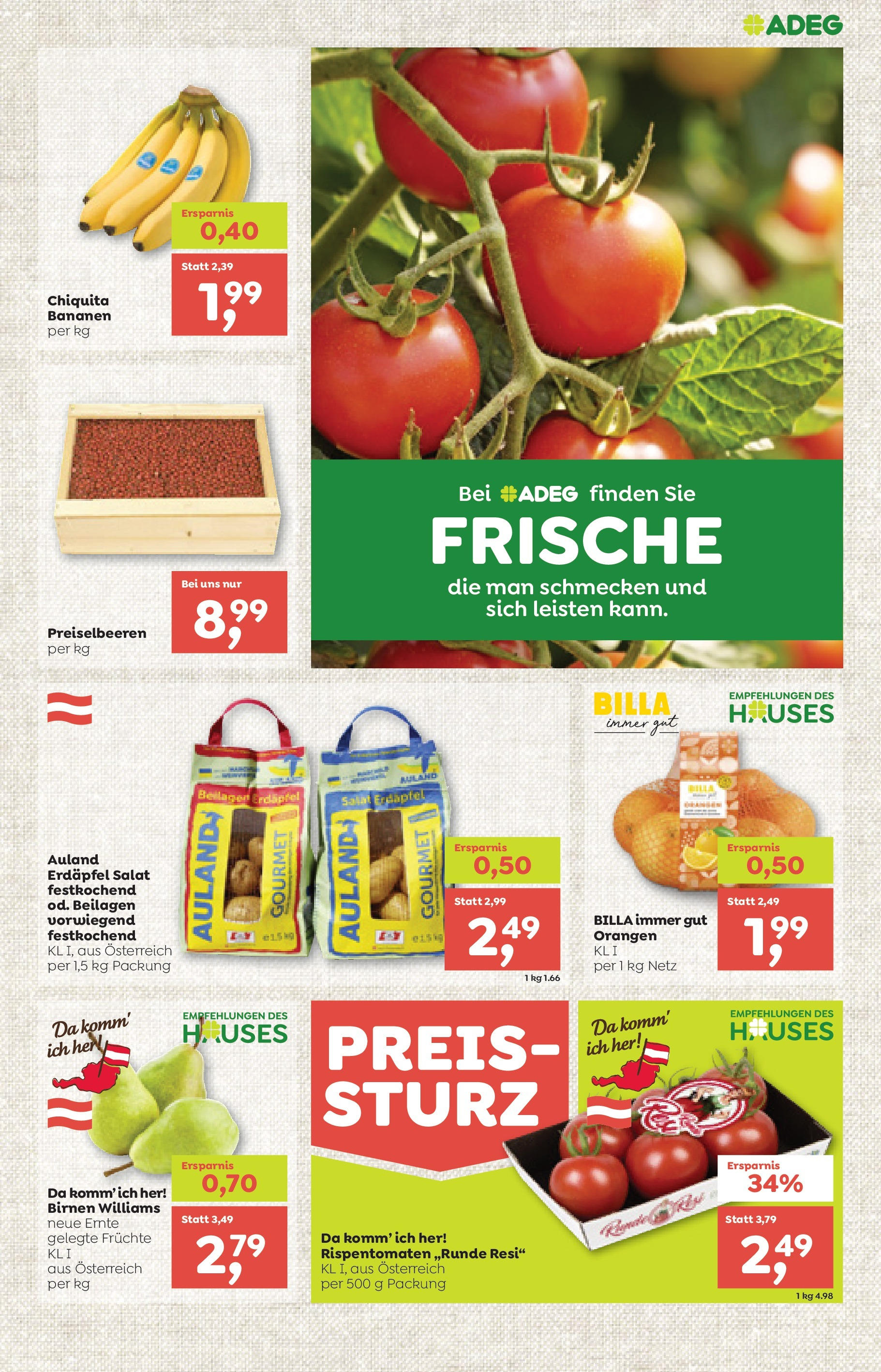 ADEG Weissenbach, Hausmening, Muehldorf (04.09.2025) || Aktuelle Angebote | Seite: 5 | Produkte: Salat, Orangen, Bananen ADEG Weissenbach, Hausmening, Muehldorf von 04.09.2025 - Aktuelle Angebote | Seite: 5 | Produkte: Salat, Orangen, Bananen