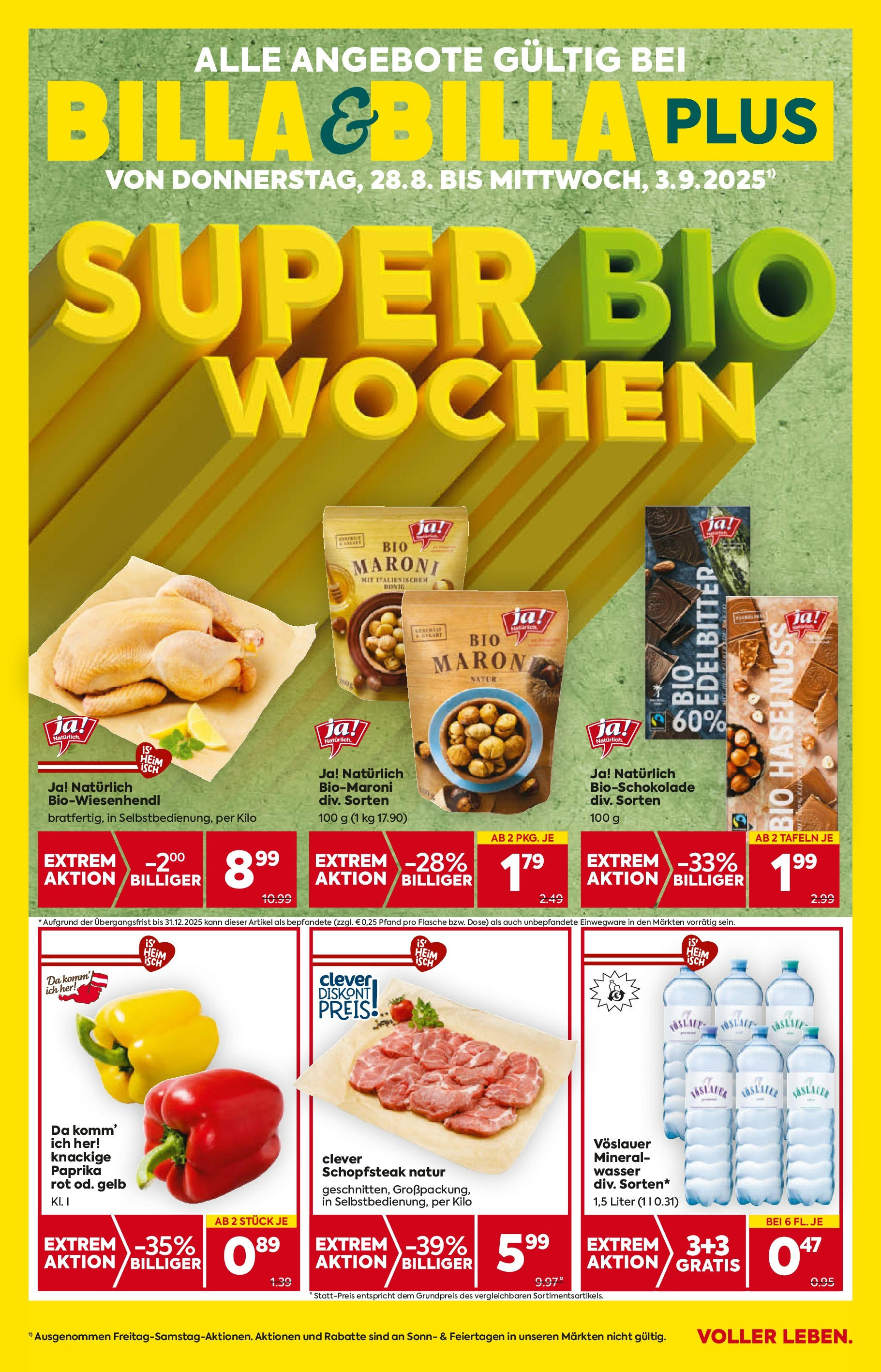 Billa - BILLA: Flugblatt gültig bei BILLA & BILLA PLUS ab 27.08.2025 - Angebote, Prospekt | Seite: 1 | Produkte: Wasser