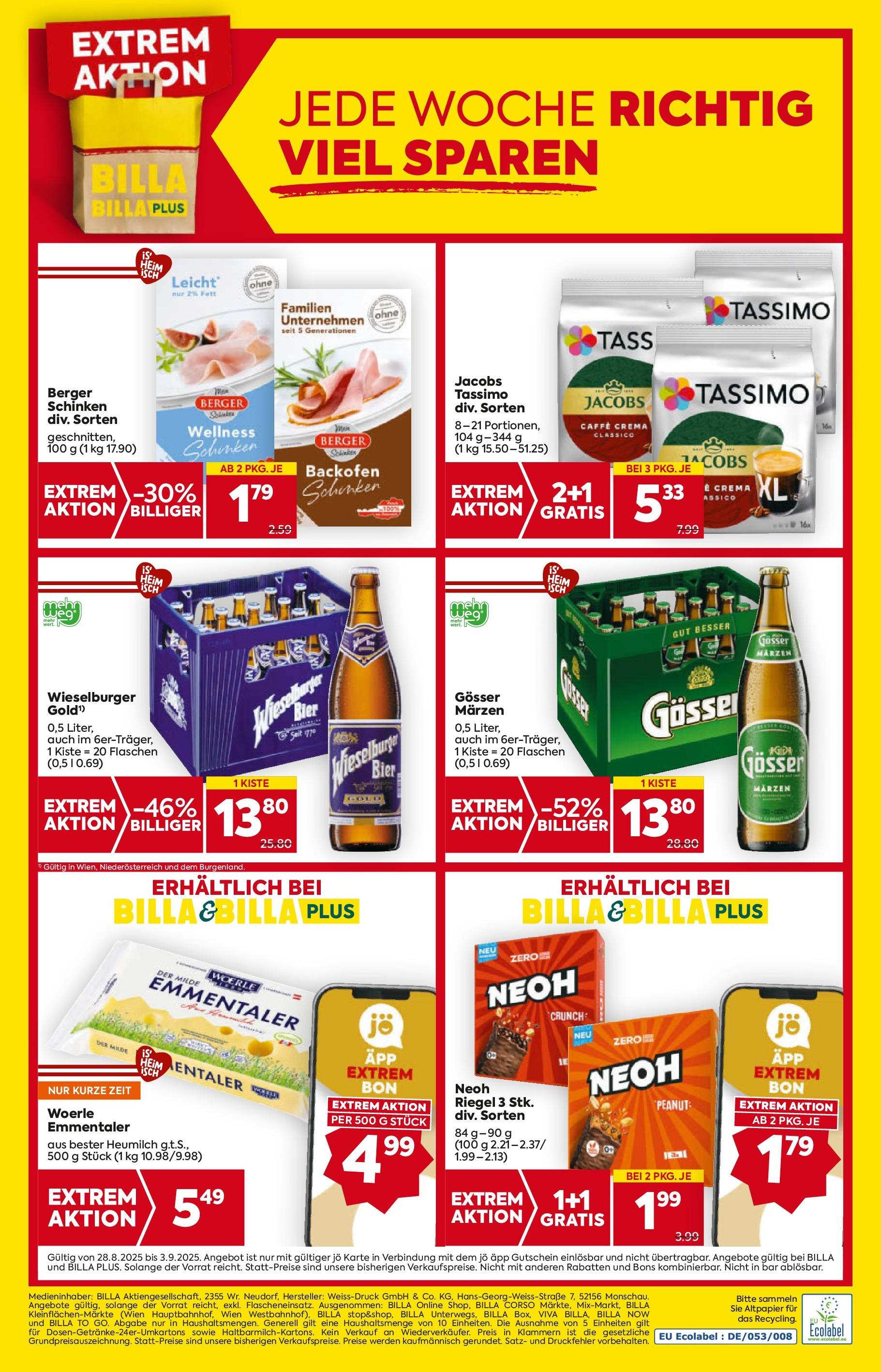 Billa - BILLA: Flugblatt gültig bei BILLA & BILLA PLUS ab 27.08.2025 - Angebote, Prospekt | Seite: 20 | Produkte: Schinken, Bier