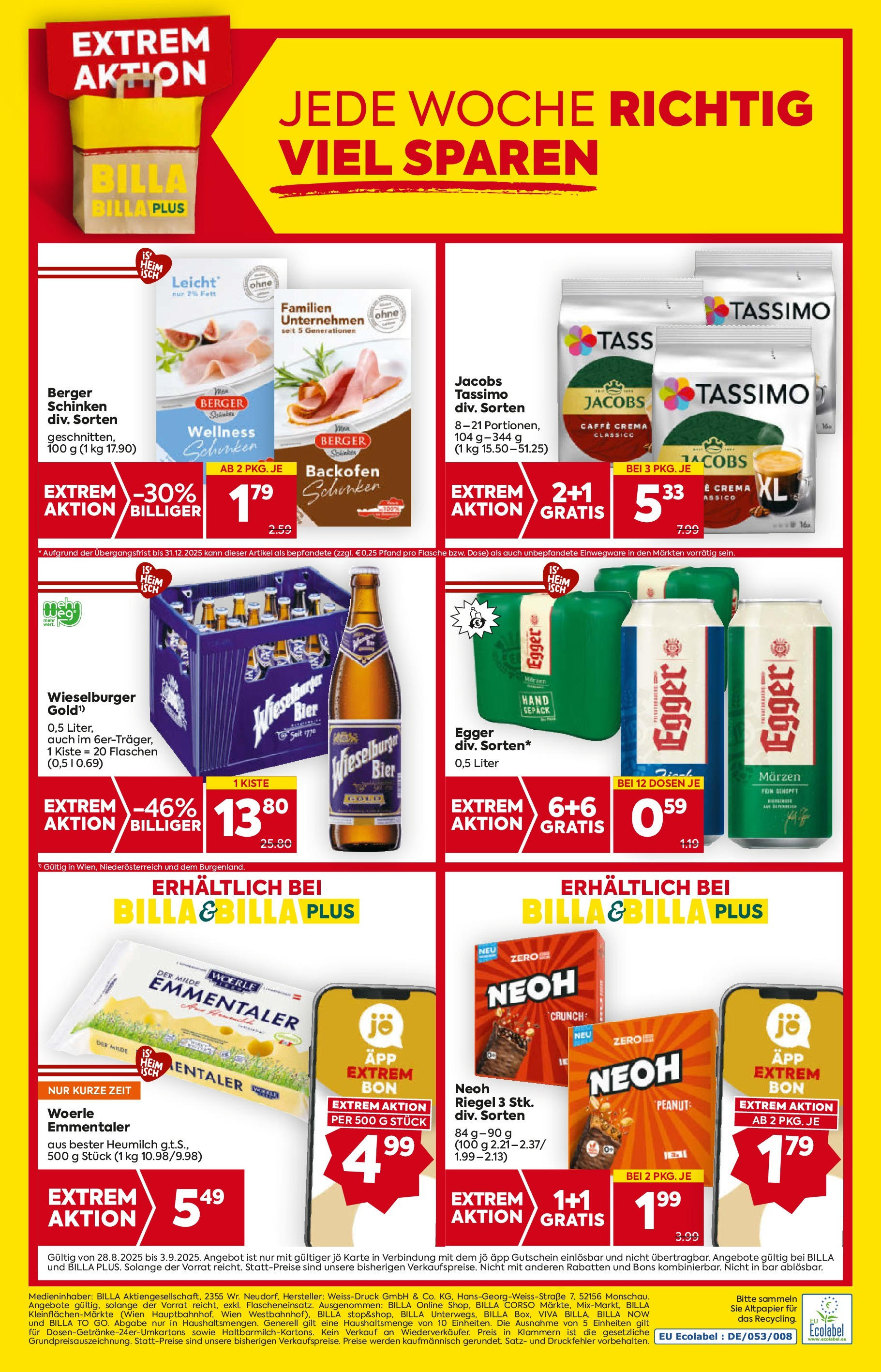 Billa - BILLA: Flugblatt gültig bei BILLA & BILLA PLUS ab 27.08.2025 - Angebote, Prospekt | Seite: 20 | Produkte: Schinken, Bier