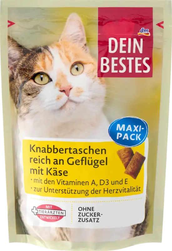 Dein Bestes Katzenleckerli Knabbertaschen reich an Geflügel mit Käse
