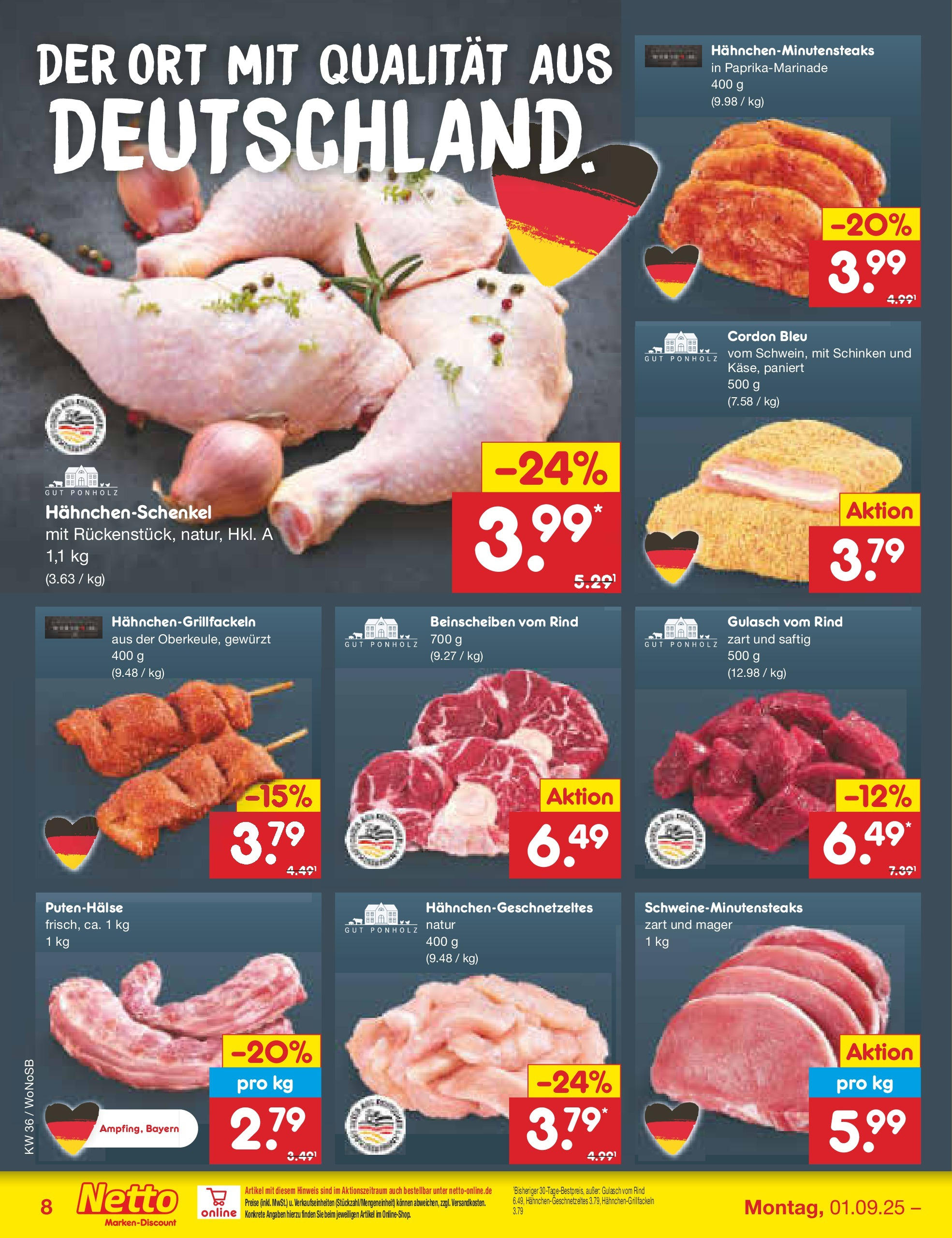 Netto Marken-Discount prospekt Frankfurt (ab 01.09.2025) » Angebote | Seite: 10 | Produkte: Hahnchenschenkel, Gulasch, Schinken Netto Marken-Discount prospekt Frankfurt (ab 01.09.2025) » Angebote | Seite: 10 | Produkte: Hahnchenschenkel, Gulasch, Schinken